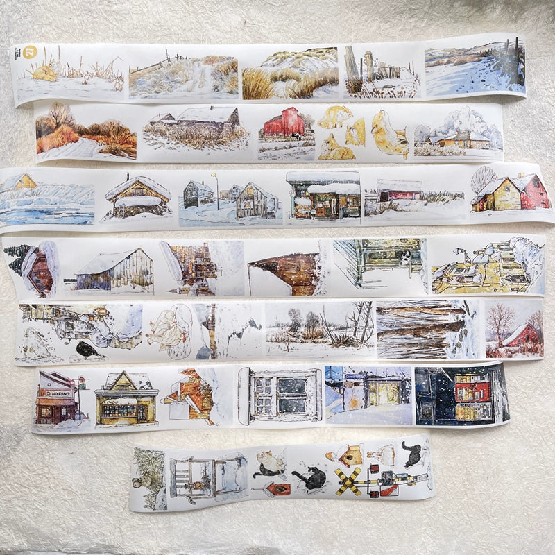 DingDing Vol8【27#Winter】Cute Cat&Rabbit&Fox and Snow Scene,Original Character Design Vintage Casualness Girl Washi/PET Tape Stickers, for Scrapbook Supplies,Scrapbook Tape Stickers,Junk Journal Supplies