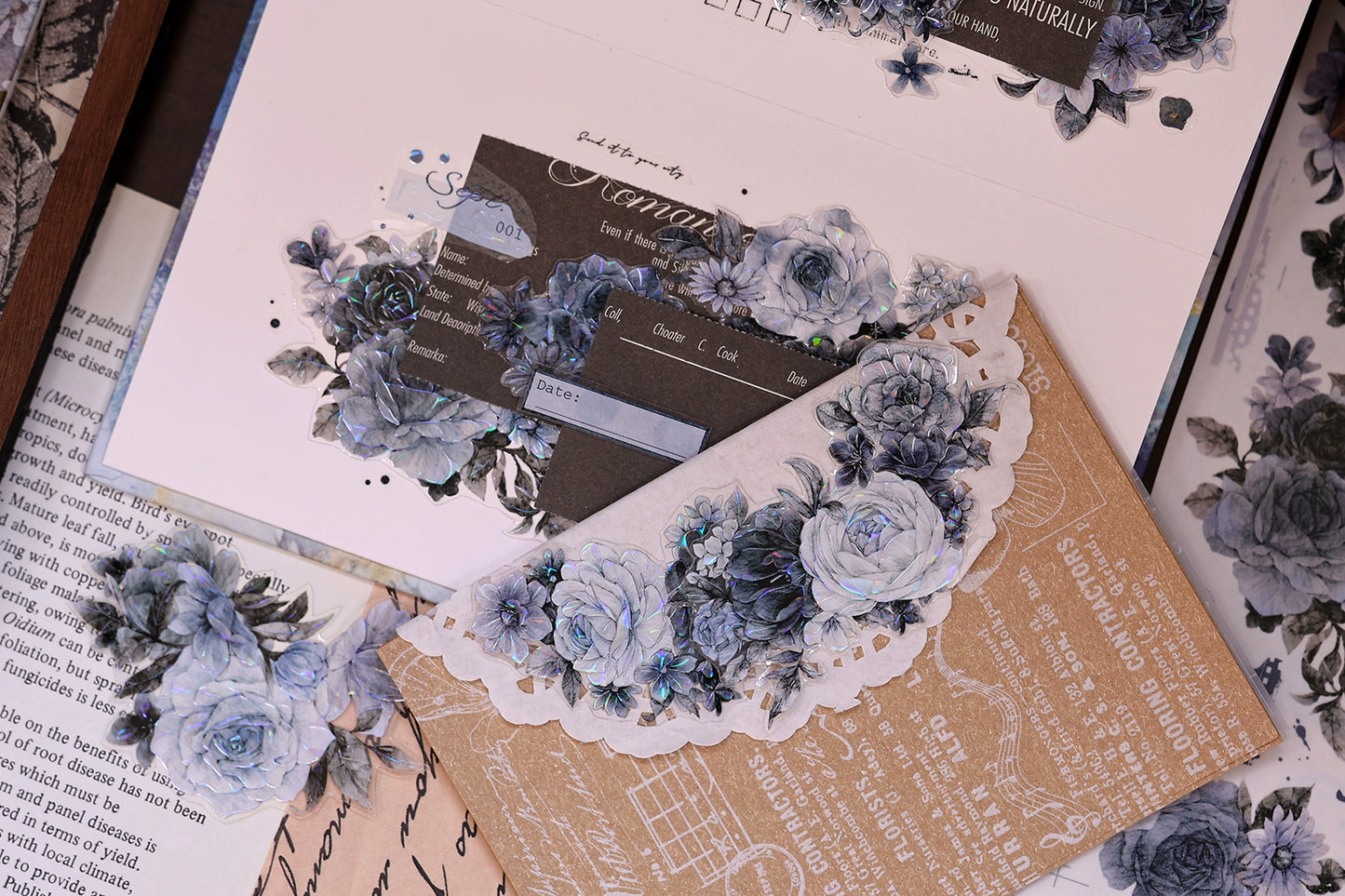 XiaoBaiJia【LanYan / Caramel Latte】Light Retro Flower Orginal Design Washi Pet Floral Tape Landscaping Stickers
