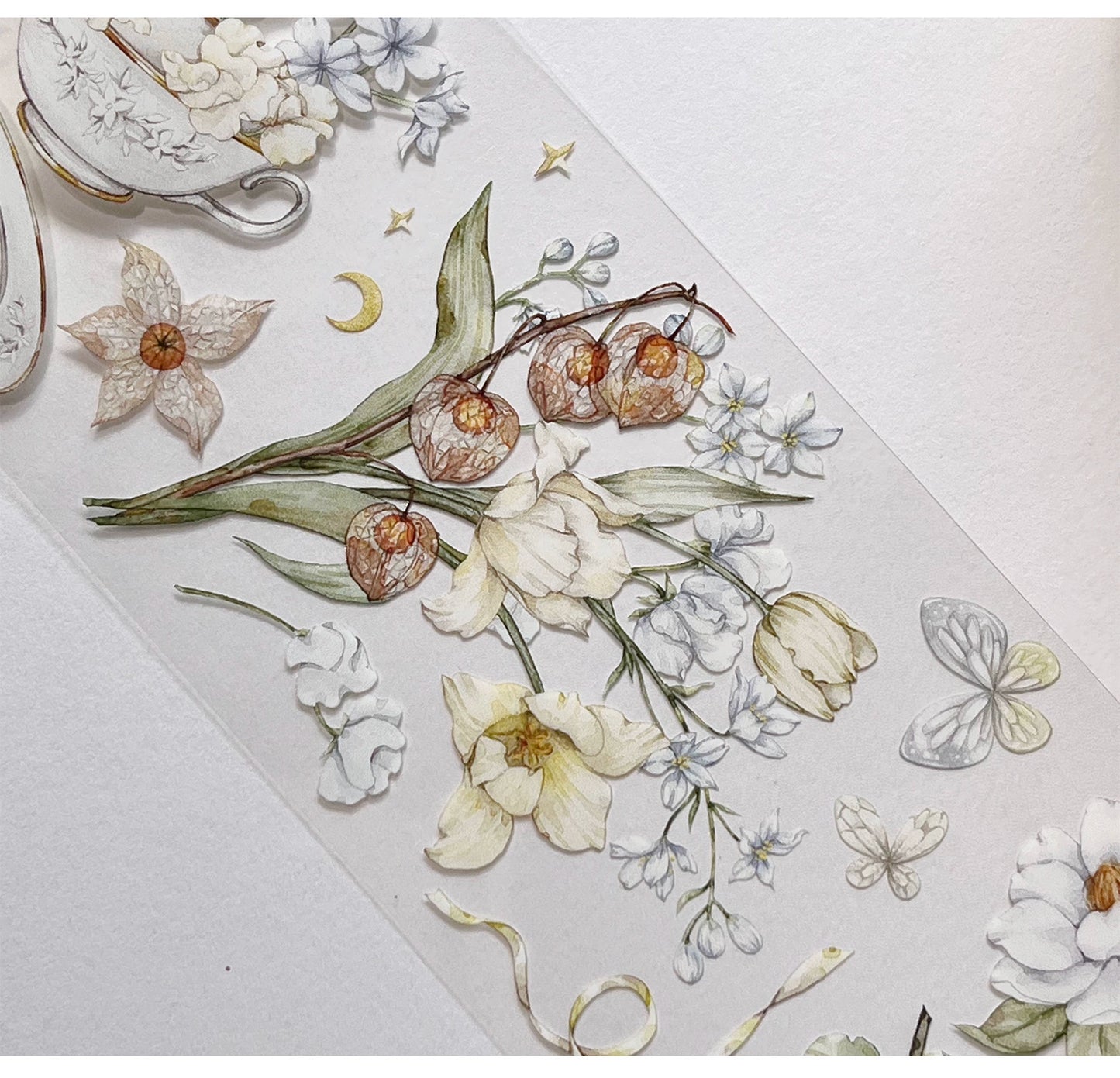 ZiYuanSu【LingLong Branch】Background Flower Pre-cut Washi/PET Tape,for Scrapbook Supplies,Scrapbook Tape Stickers,Junk Journal Supplies