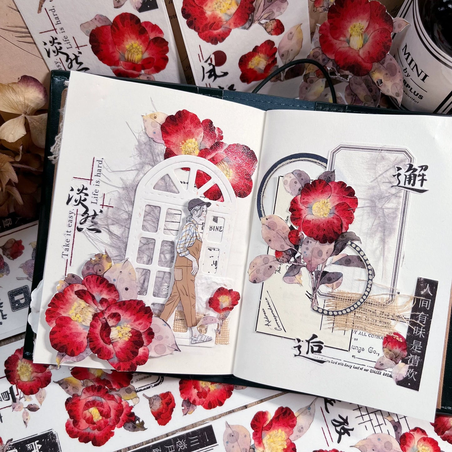YiEr【Yan Ran】Orginal Design Washi/Pet Tape Light Retro Floral Stickers