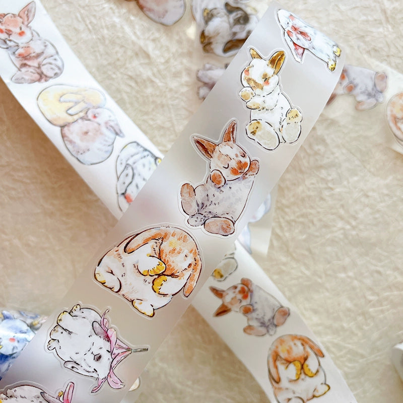 Seahorse Forest Vol6【A34#Cute Rabbit Ji】Original Design Pre-Cut Washi/PET Tape Stickers,for Scrapbook Supplies,Junk Journal Supplies