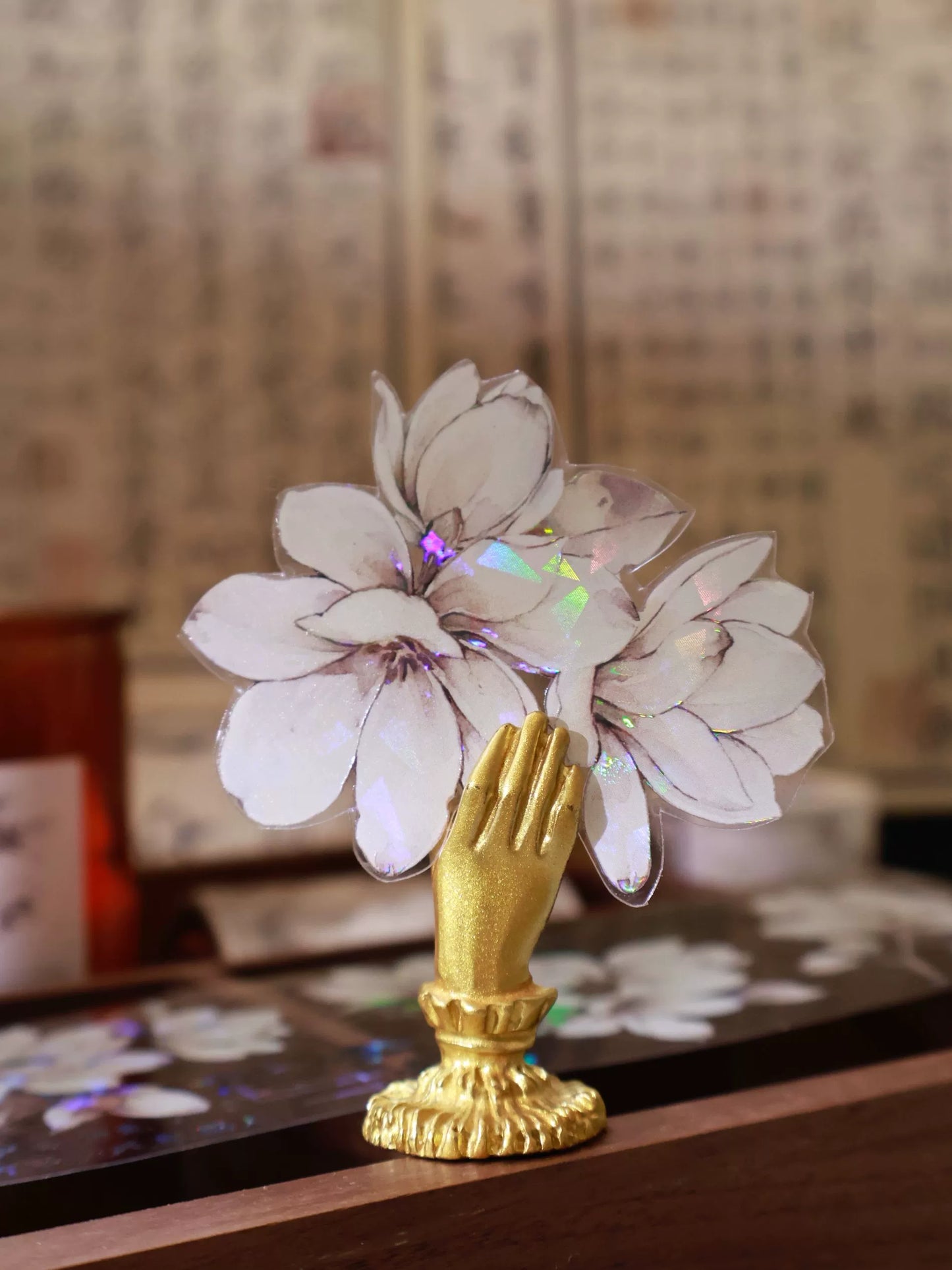 YiEr Vol14【Moon Condensation Fragrance】Ancient Style Magnolia Floral Washi Tape and PET Stickers