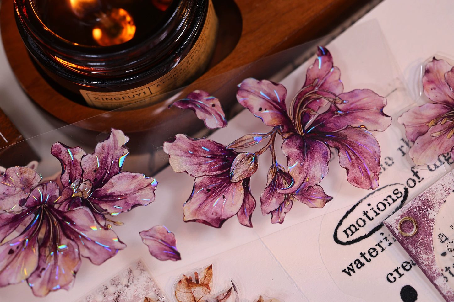 XiaoBaiJia【Bauhinia Flower】Light Retro Orginal Design Washi Pet Floral Tape Light Retro Landscaping Stickers