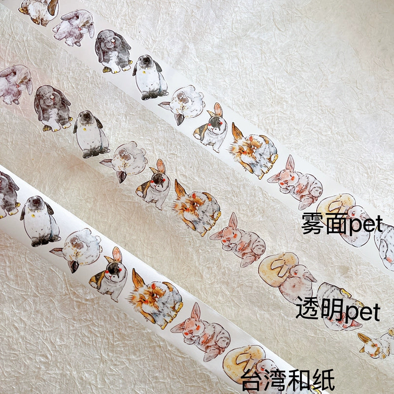 Seahorse Forest Vol6【A34#Cute Rabbit Ji】Original Design Pre-Cut Washi/PET Tape Stickers,for Scrapbook Supplies,Junk Journal Supplies