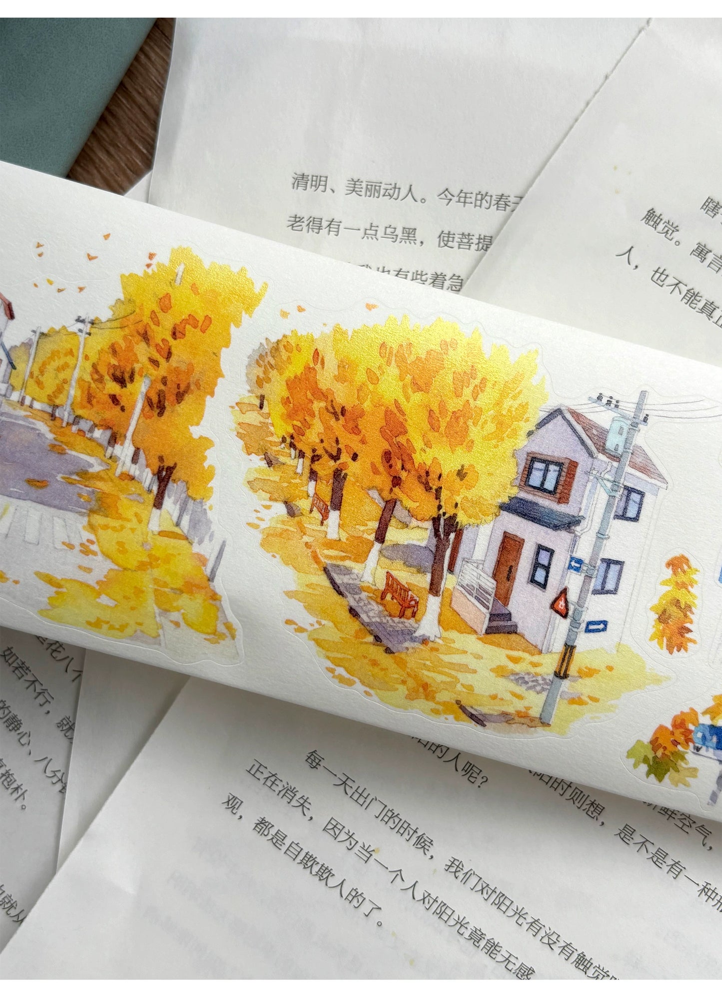 ZiYuanSu【Gradually Strengthening the Autumn Atmosphere】Background Scene Pre-cut Washi/PET Tape,for Scrapbook Supplies,Scrapbook Tape Stickers,Junk Journal Supplies