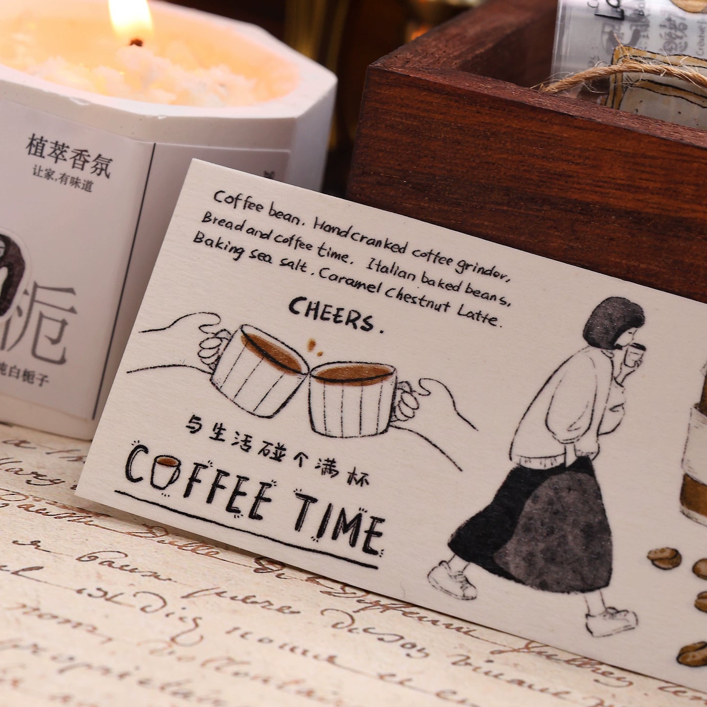 XiaoBaiJia Salt Series【Coffee Brain】Orginal Design Washi/Pet Floral Tape Light Retro Landscaping Stickers
