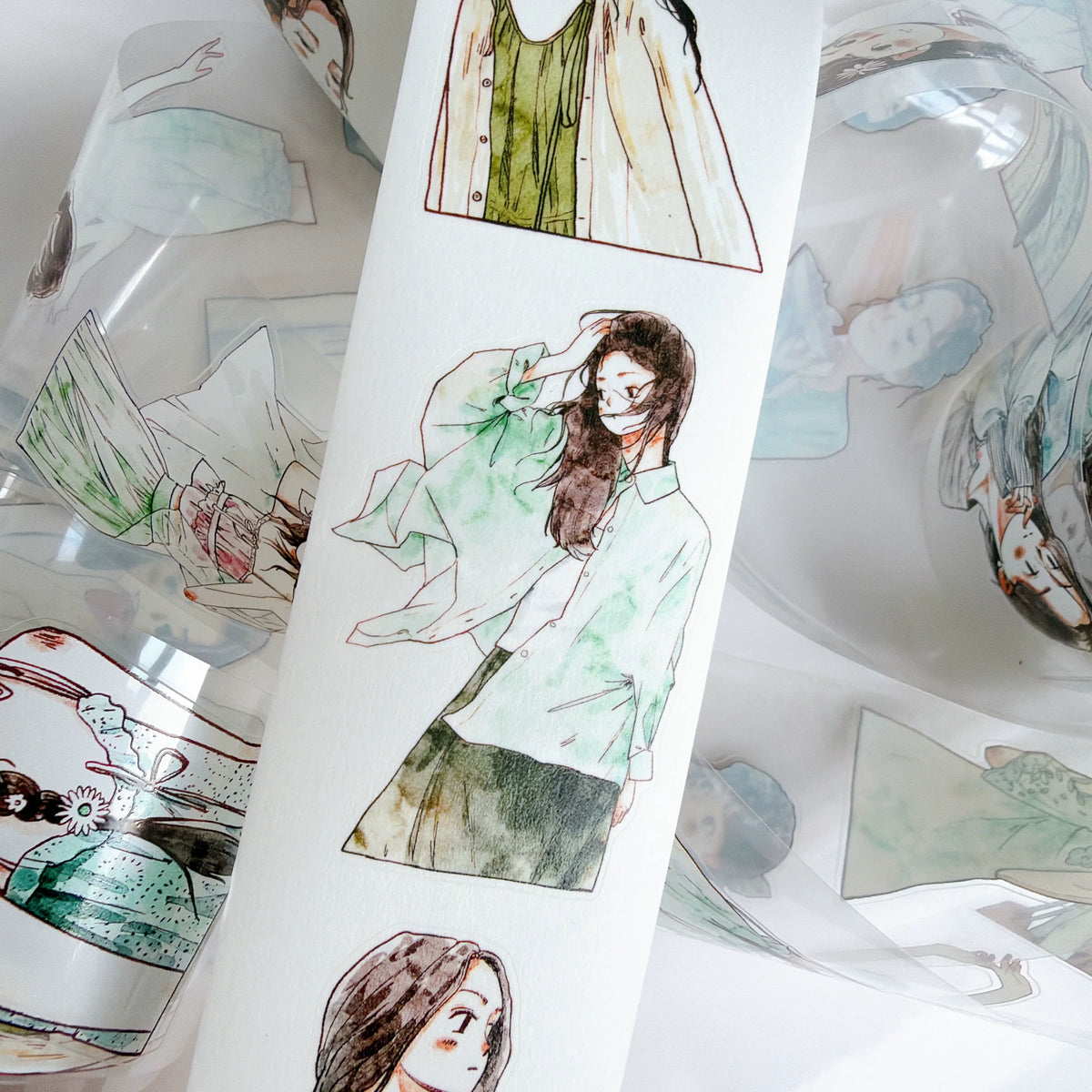 Kaixiaoxun Vol14【Minty Cool】 Pre-Cut Long Loop Washi/Matte PET Tape for Scrapbook Supplies,Junk Journal Supplies