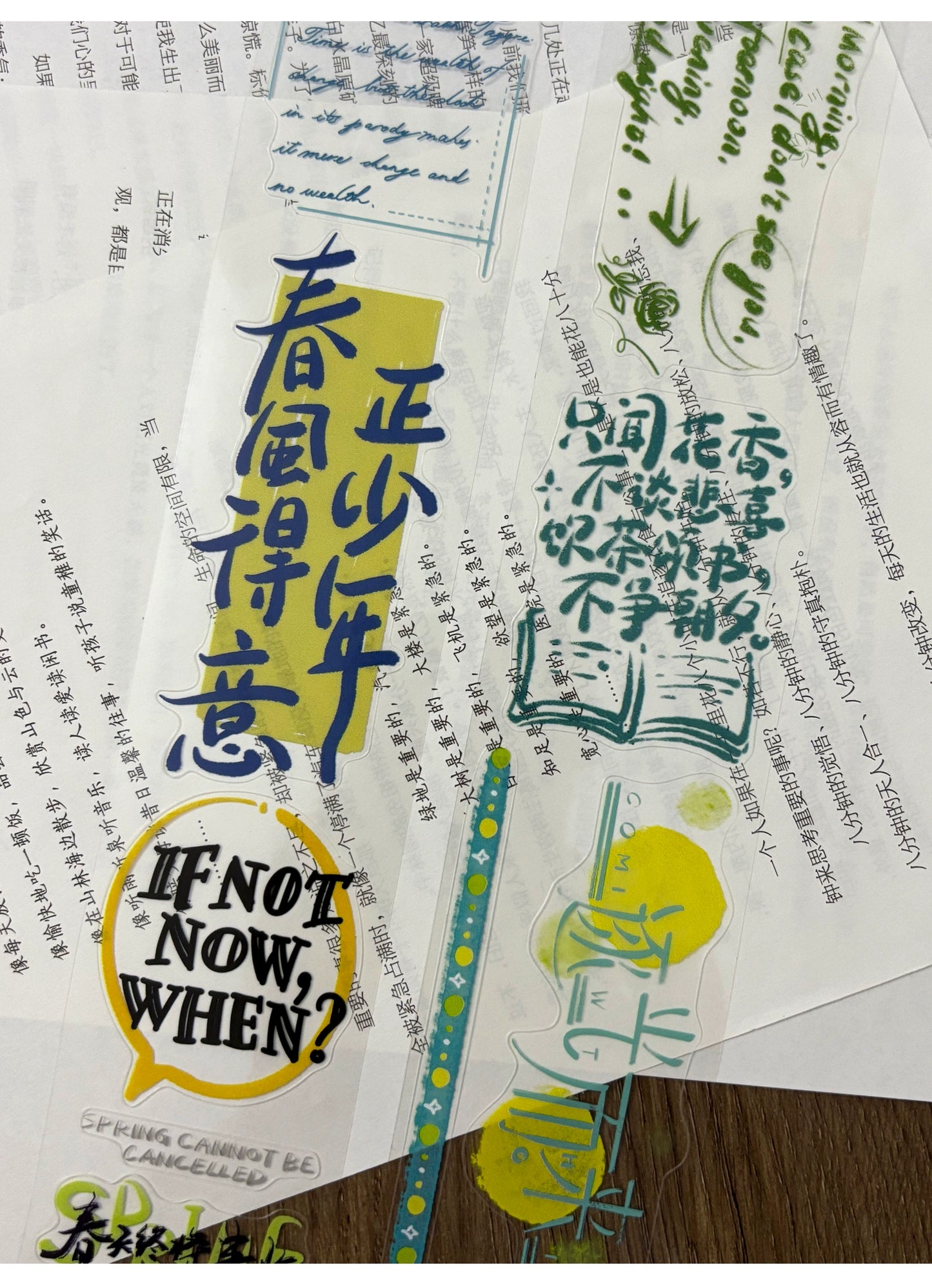 ZiYuanSu Vol12【Poetic Rhyme】Chinese Text Pre-cut Washi/PET Tape,for Scrapbook Supplies,Scrapbook Tape Stickers,Junk Journal Supplies