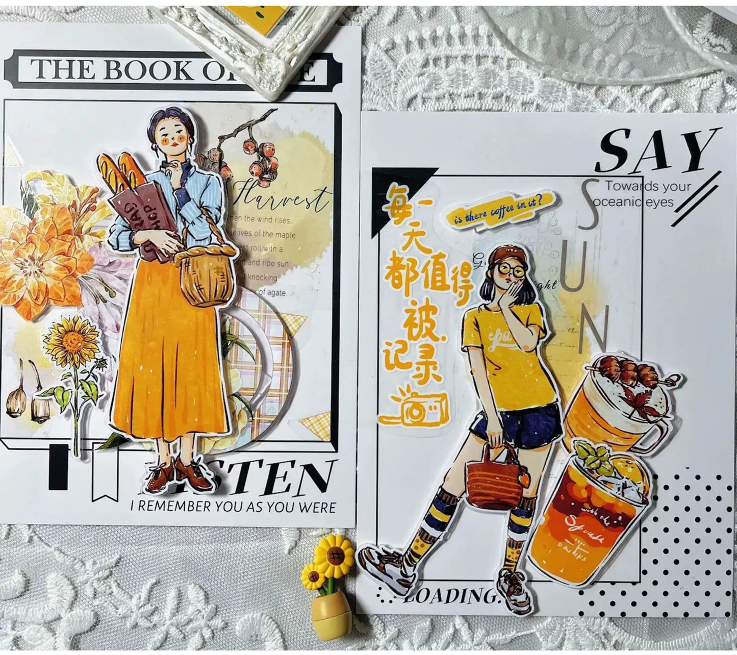 ZiYuanSu Vol12【Coffee Freedom&Comfortable Season】Pre-Cut Original Design Character Washi/PET Tape Stickers, for Scrapbook Supplies,Scrapbook Tape Stickers,Junk Journal Supplies, Journaling Stickers,Bullet Journals