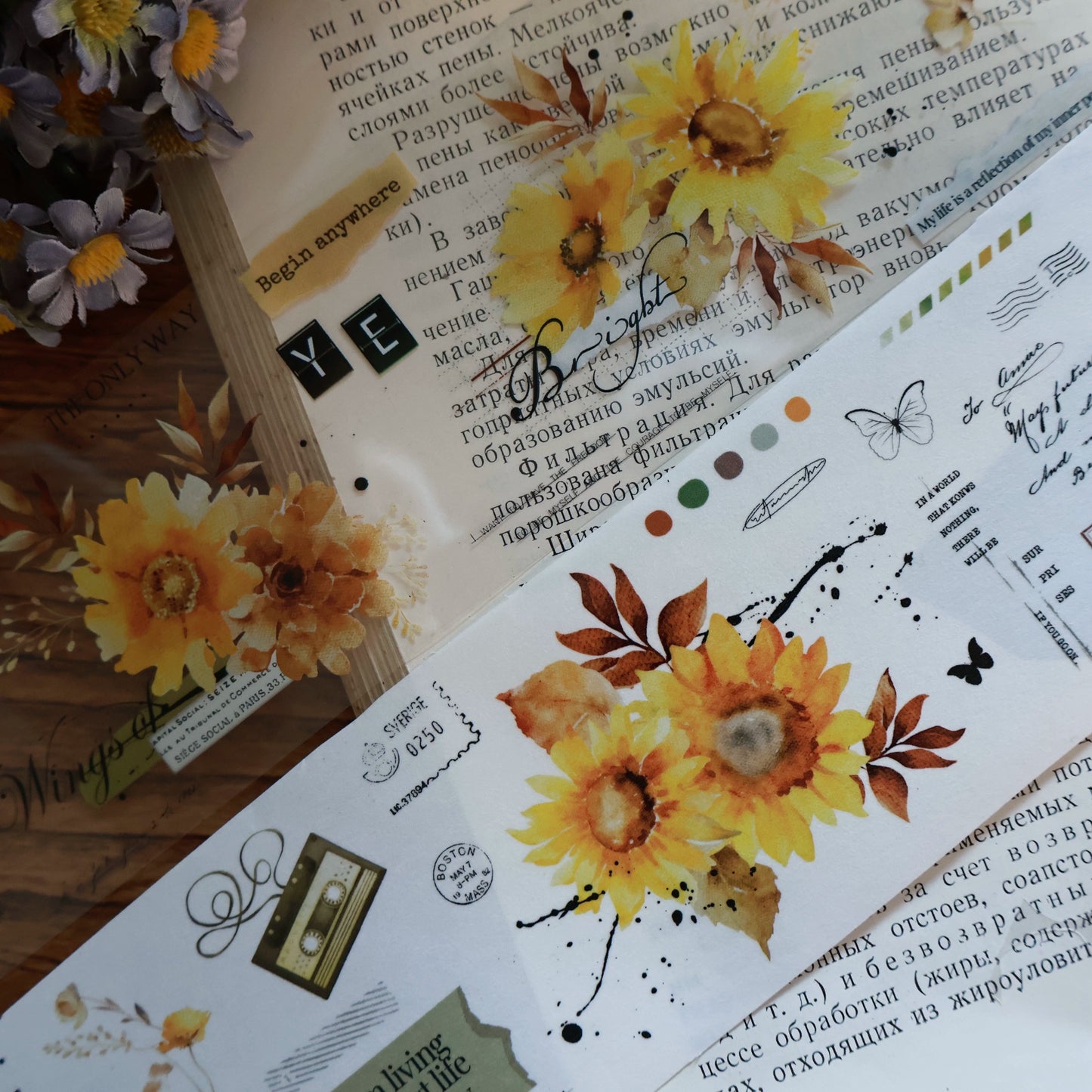 YiEr Vol13【Sunflower】Orginal Design Washi/Pet Floral Tape Light Retro Landscaping Stickers