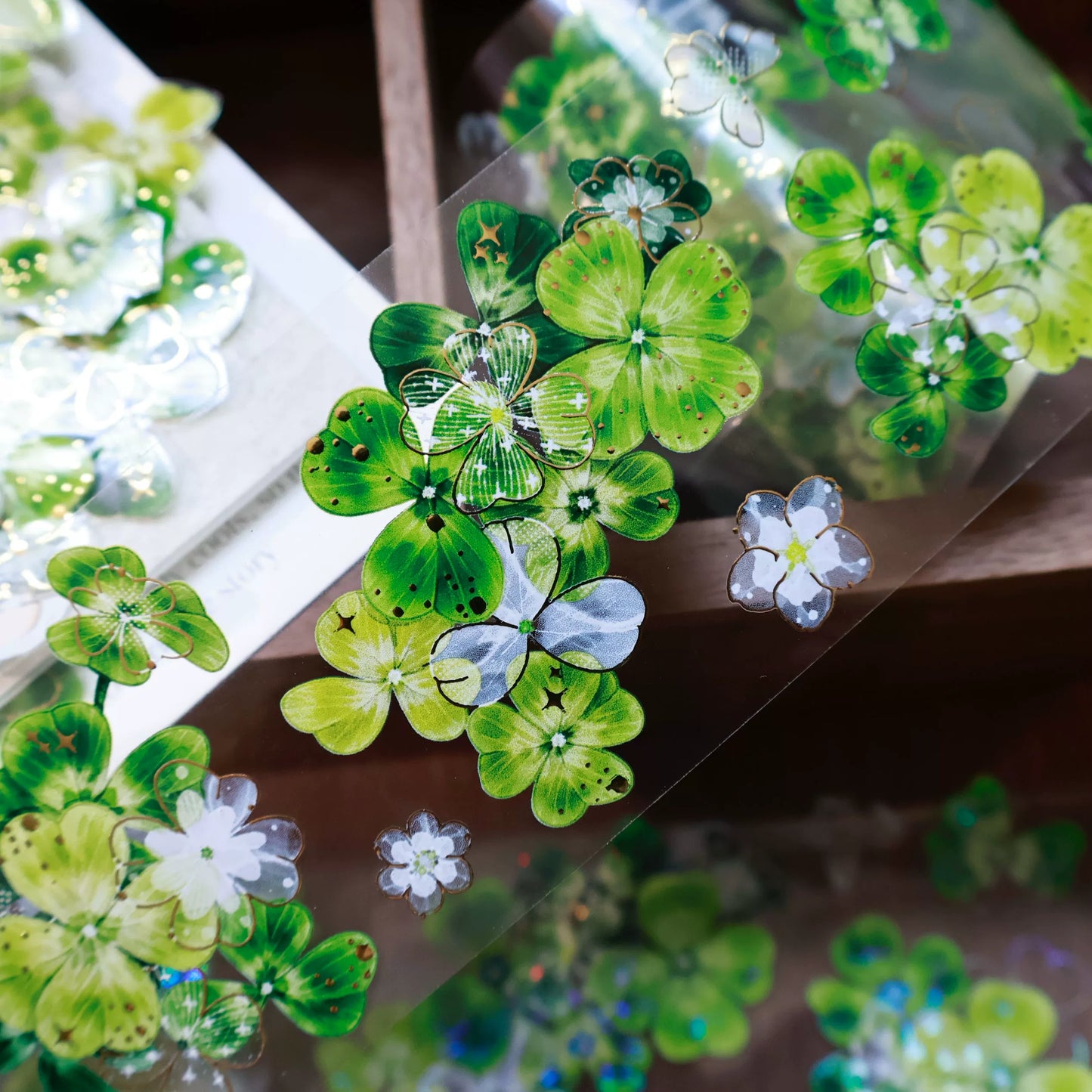 YiEr Vol14【Summer in the Forest Isle】Four Leaf Clover Floral Washi Tape and PET Stickers