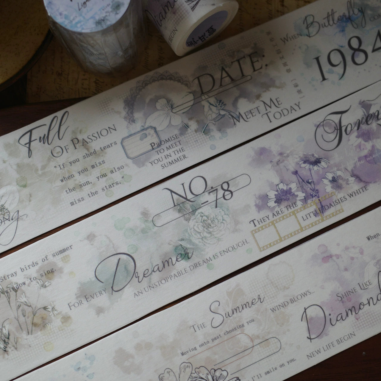 YiEr【Light Color】Orginal Design Washi/Pet Tape Light Retro Floral Stickers
