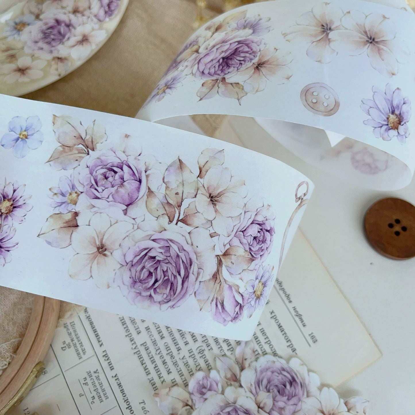 YiEr Vol11【Dushan Purple】Light Retro Floral Washi Tape and PET Stickers