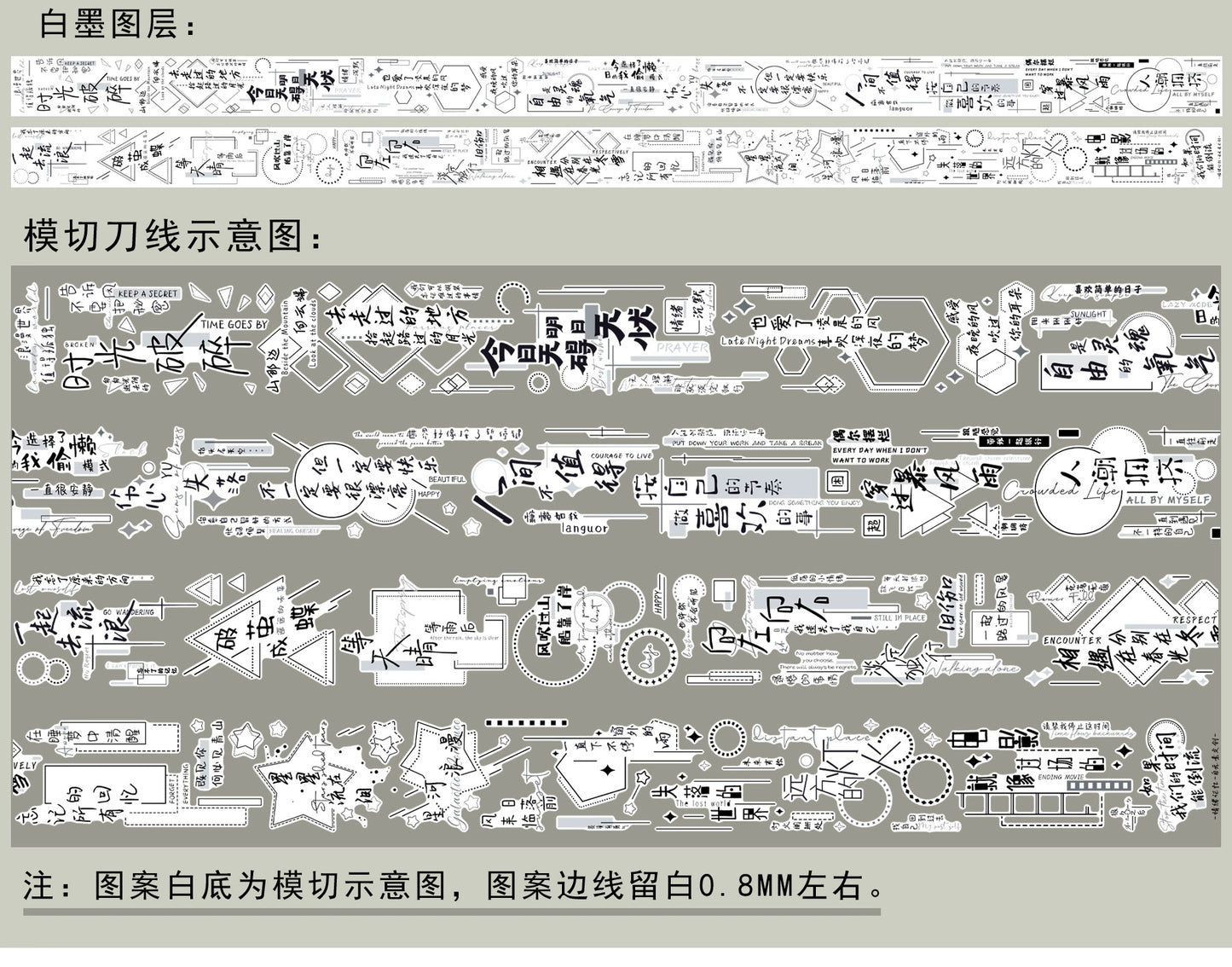 ZiYuanSu【Emotion Memory】Text Scene/Landscape Pre-cut Washi/PET Tape,for Scrapbook Supplies,Scrapbook Tape Stickers,Junk Journal Supplies