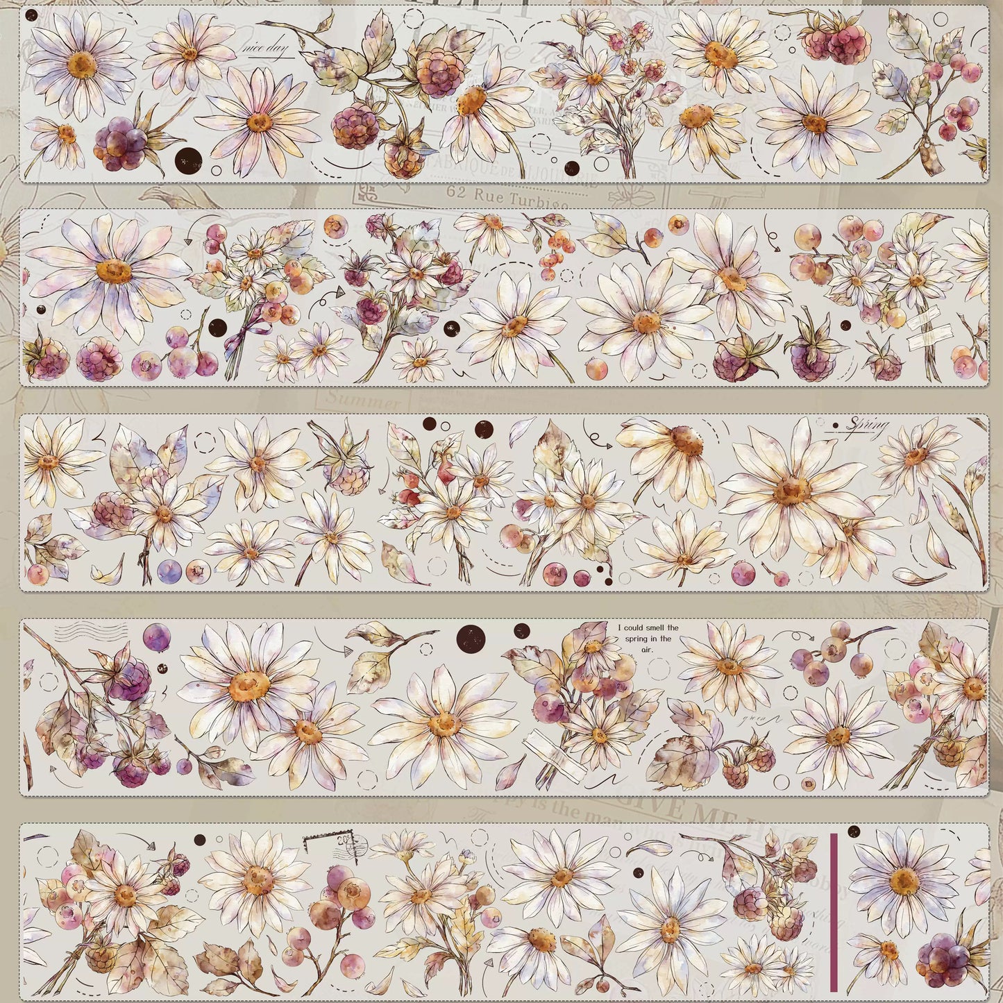 XiaoBaiJia March【Daisy】Light Retro Fresh Daisy Flower Washi PET Tape