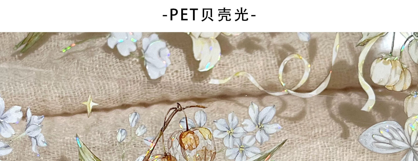 ZiYuanSu【LingLong Branch】Background Flower Pre-cut Washi/PET Tape,for Scrapbook Supplies,Scrapbook Tape Stickers,Junk Journal Supplies