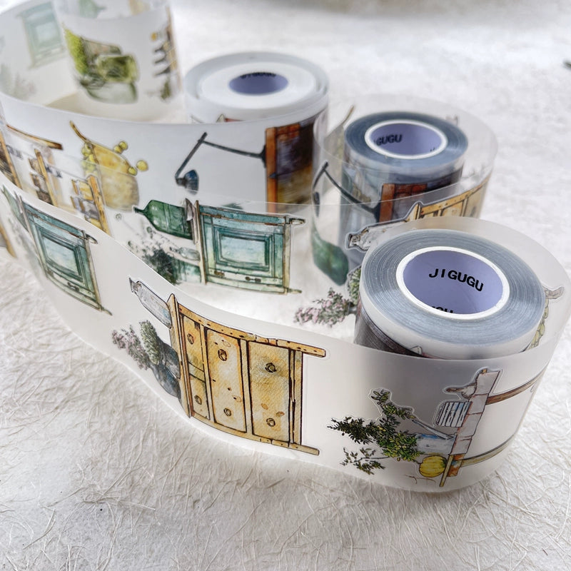 DingDing Vol8【29#Reside】Home Furnishing,Original Design Vintage Scenery Washi/PET Tape Stickers, for Scrapbook Supplies,Scrapbook Tape Stickers,Junk Journal Supplies, Journaling Stickers,Bullet Journals
