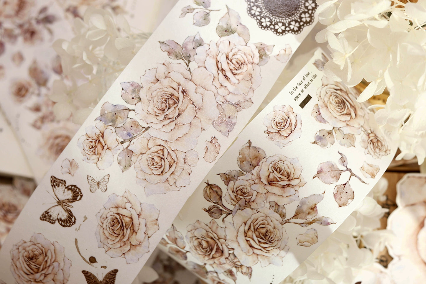 XiaoBaiJia【Gentle Under the Moon】Light Retro Orginal Design Washi Pet Chinese Rose Floral Tape Light Retro Landscaping Stickers