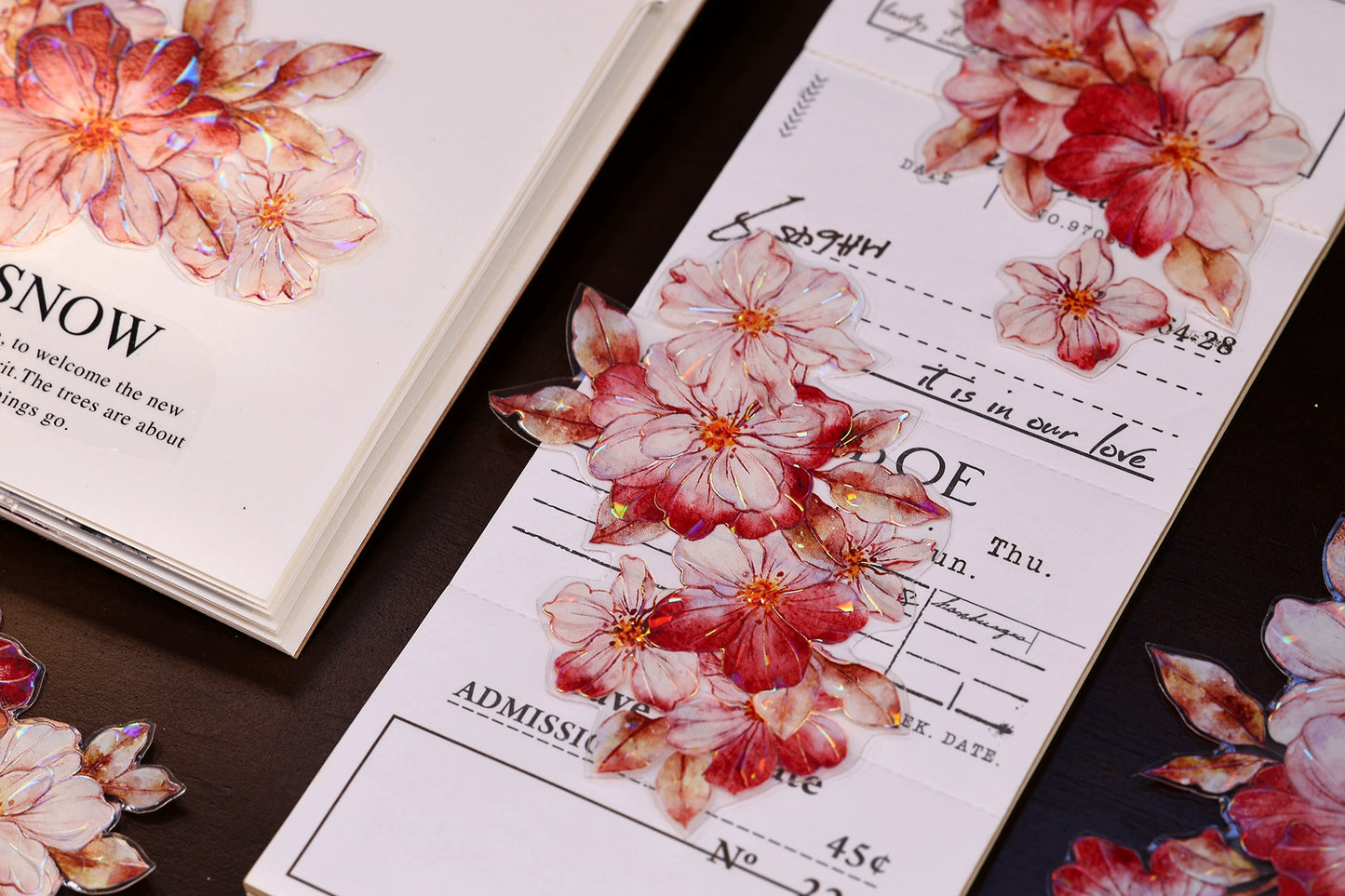 XiaoBaiJia【Red Longing Follower】Light Retro Red Flower Orginal Design Washi Pet Floral Tape Landscaping Stickers