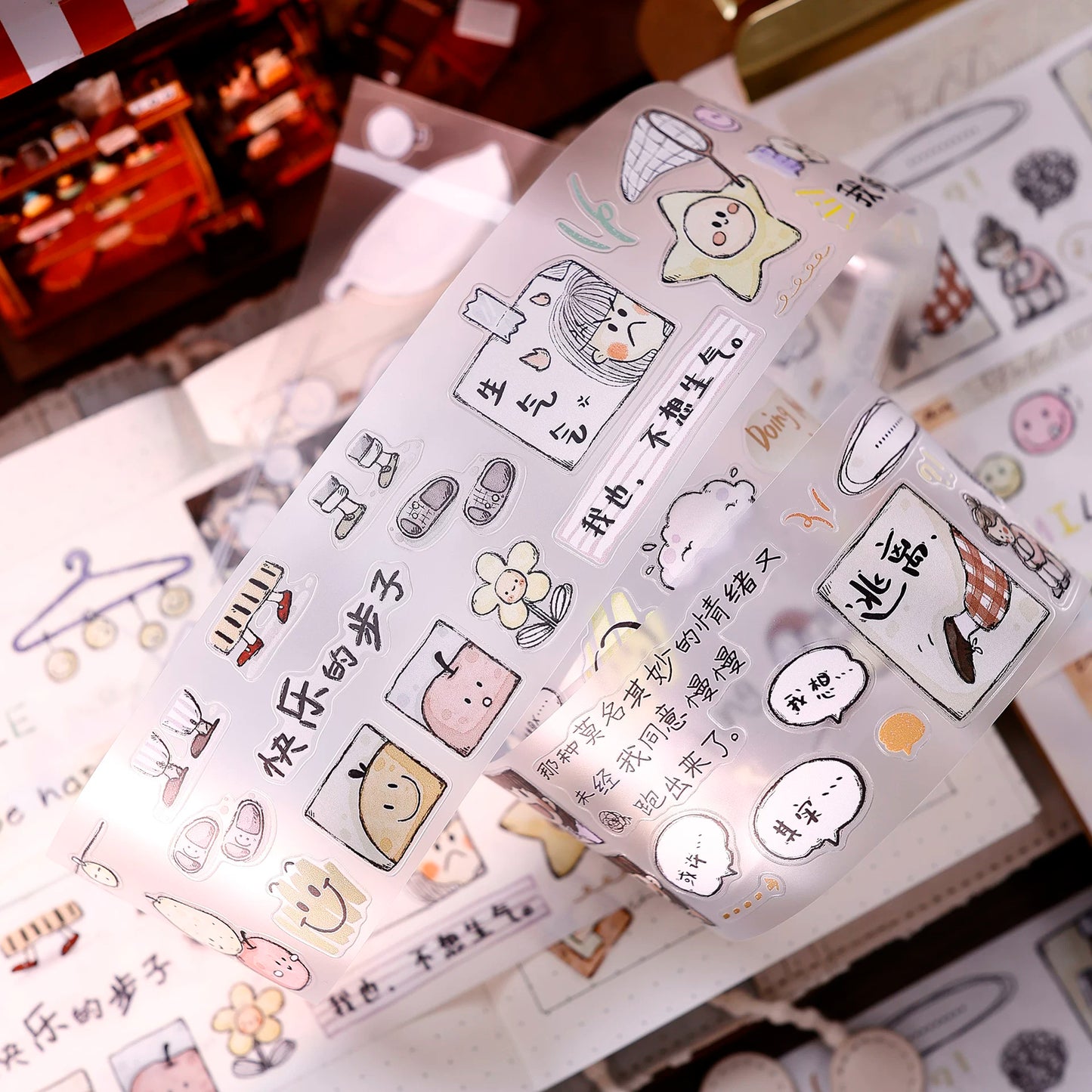 XiaoBaiJia Salt Series【Small Emotions】Pre-cut Orginal Design Vintage Text Washi/Pet Tape Light Retro Stickers