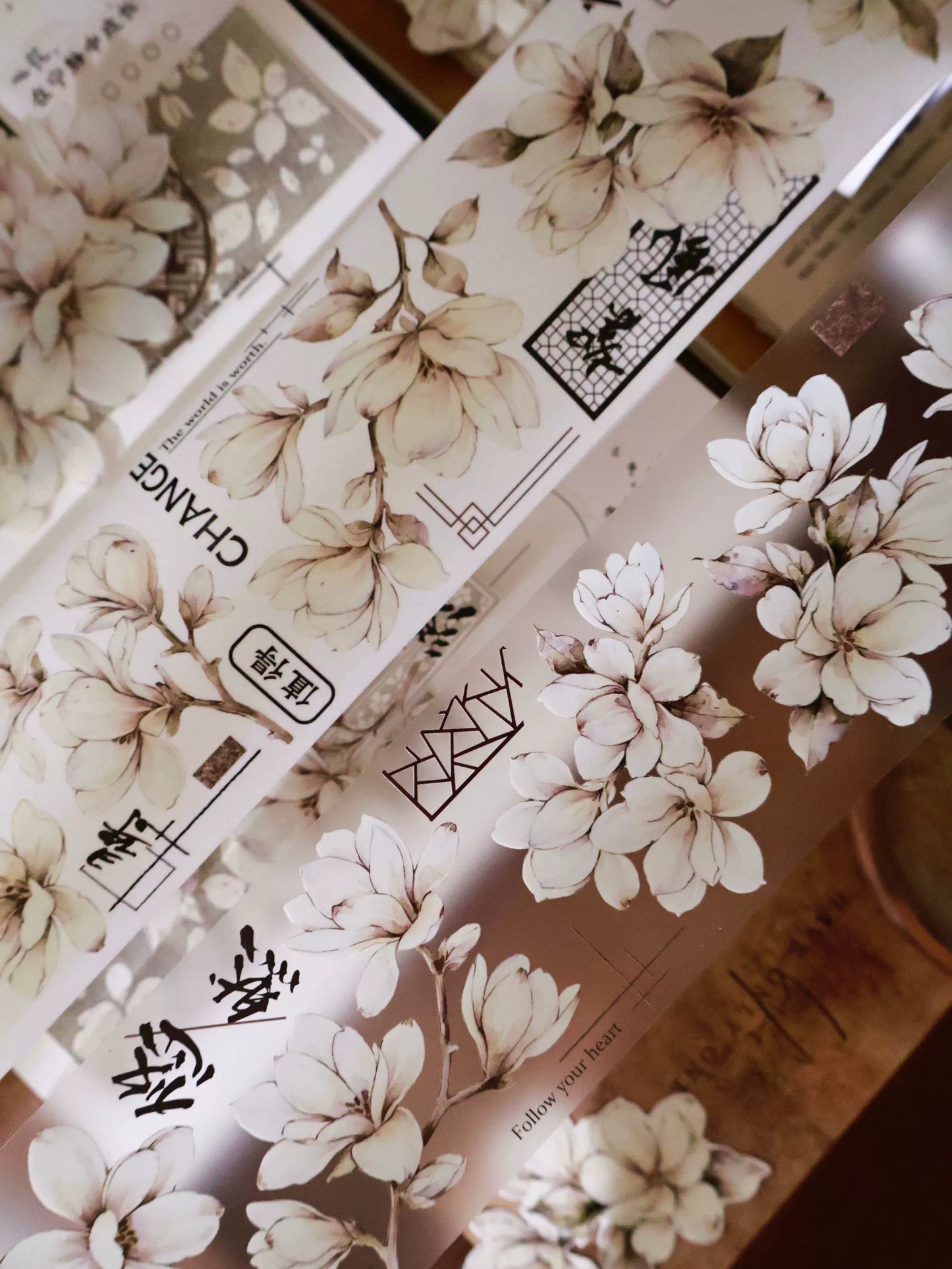 YiEr Vol14【Moon Condensation Fragrance】Ancient Style Magnolia Floral Washi Tape and PET Stickers