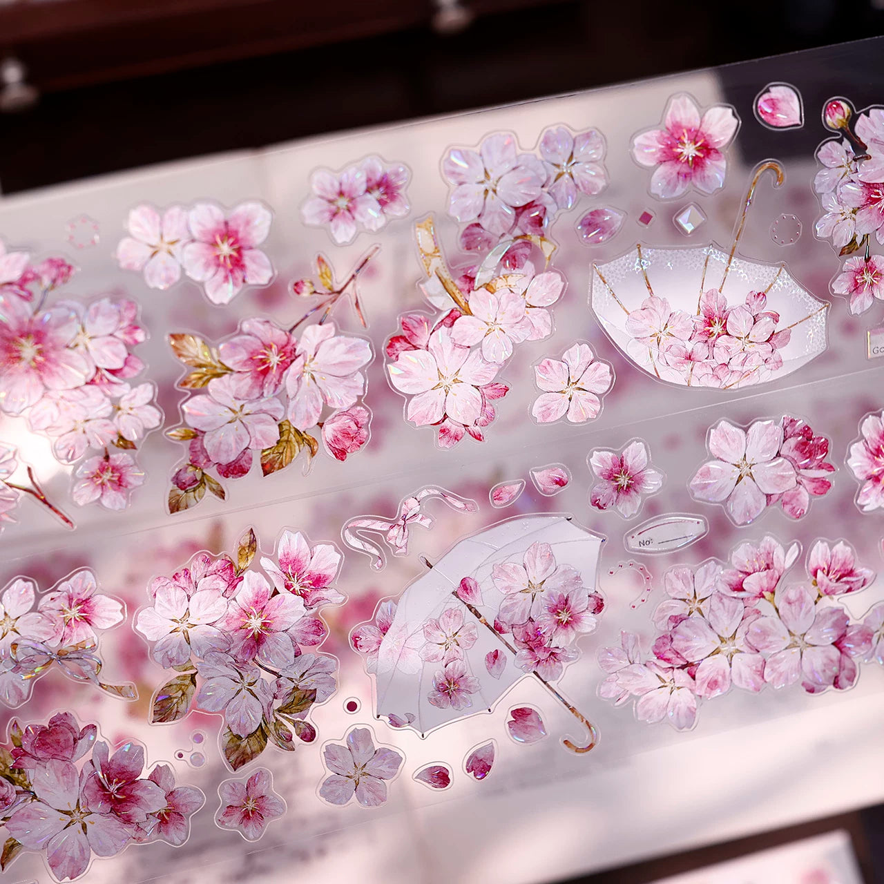 XiaoBaiJia【Pink Cherry Blossoms】Orginal Design Floral Washi Pet Tape Light Retro Landscaping Stickers