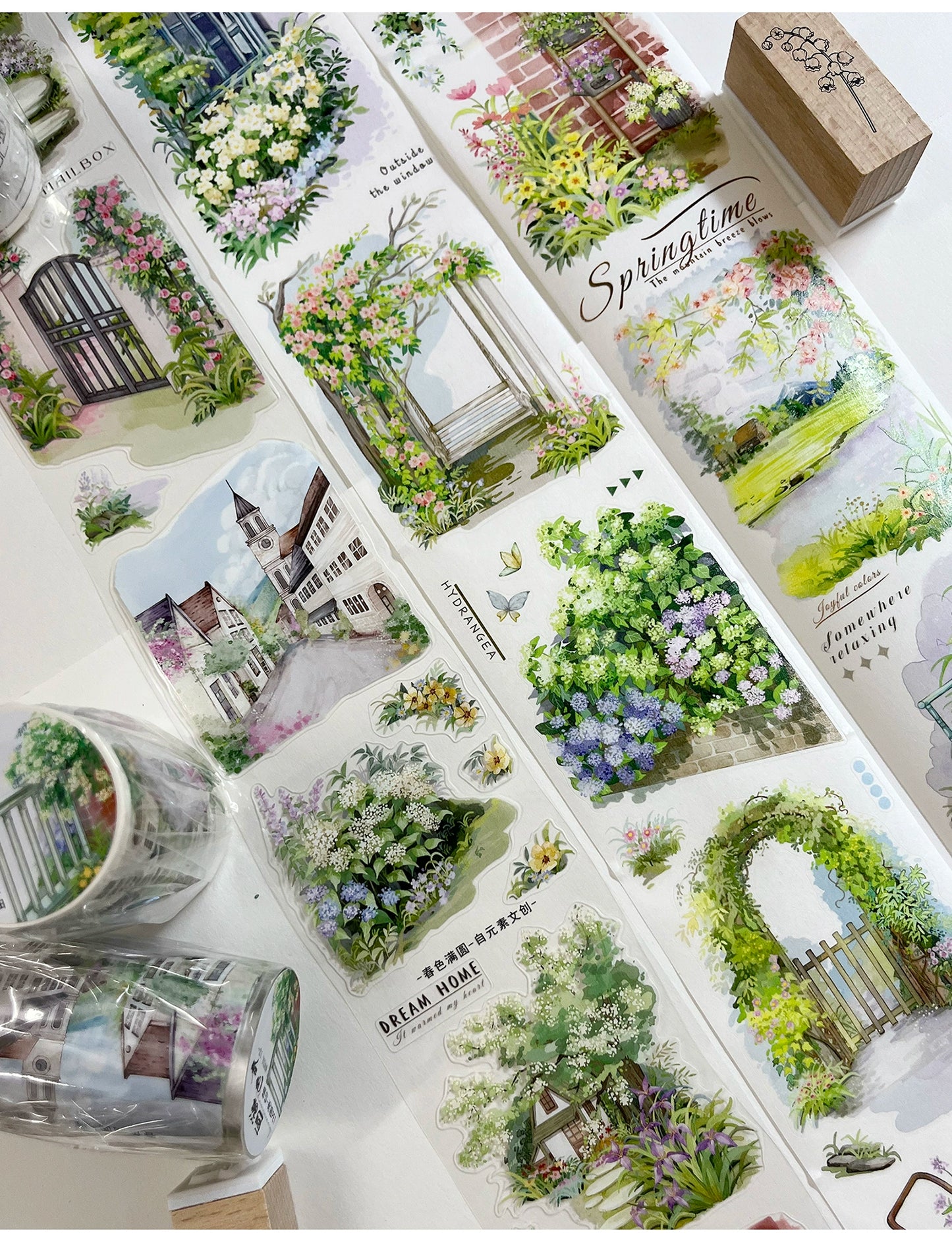 ZiYuanSu【Spring's Colors Fill Garden】Scene/Landscape Pre-cut Washi/PET Tape,for Scrapbook Supplies,Scrapbook Tape Stickers,Junk Journal Supplies
