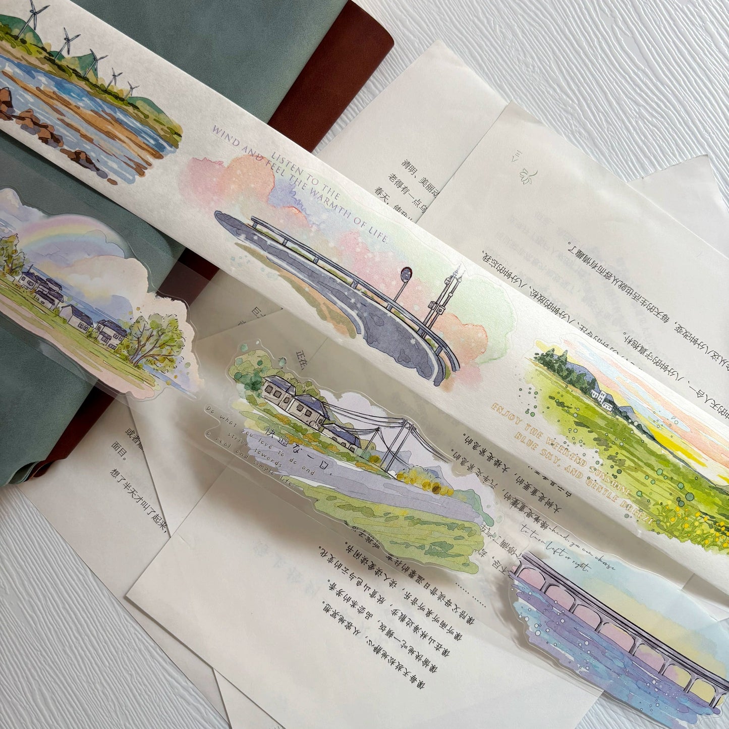 ZiYuanSu Vol12【Light Wind Cloud Shadow】Scene/Landscape Pre-cut Washi/PET Tape,for Scrapbook Supplies,Scrapbook Tape Stickers,Junk Journal Supplies