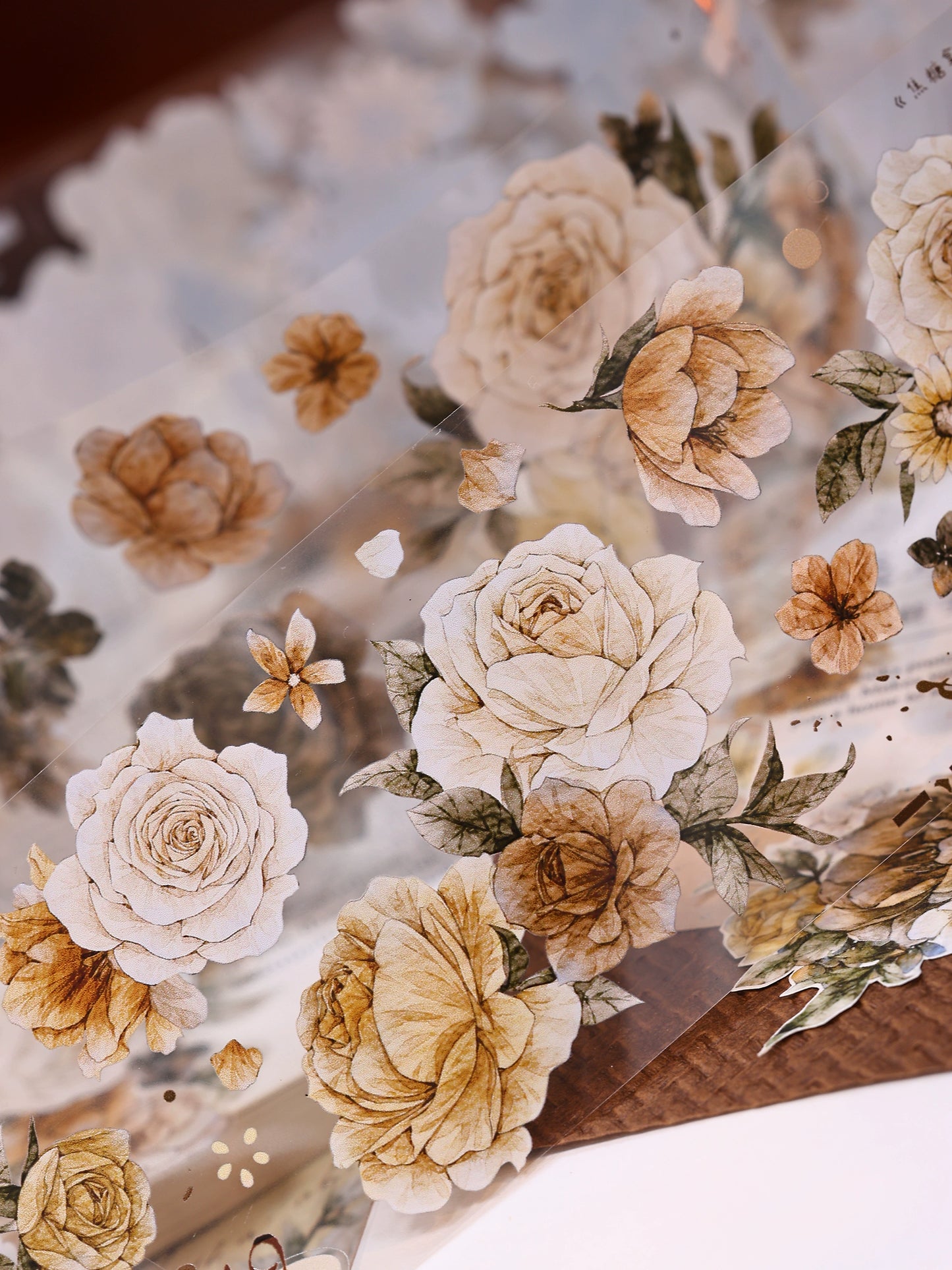 XiaoBaiJia【LanYan / Caramel Latte】Light Retro Flower Orginal Design Washi Pet Floral Tape Landscaping Stickers