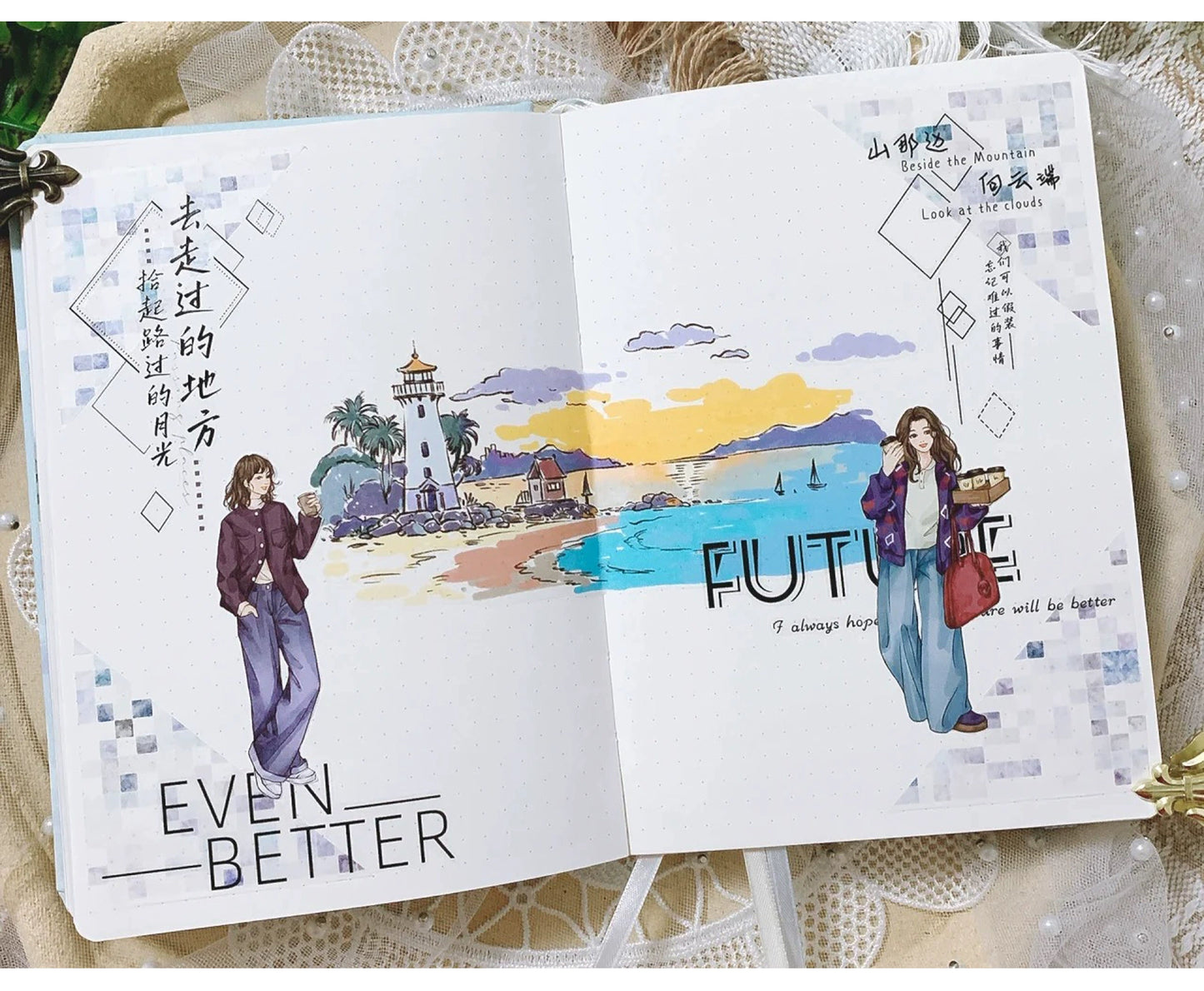 ZiYuanSu【Emotion Memory】Text Scene/Landscape Pre-cut Washi/PET Tape,for Scrapbook Supplies,Scrapbook Tape Stickers,Junk Journal Supplies