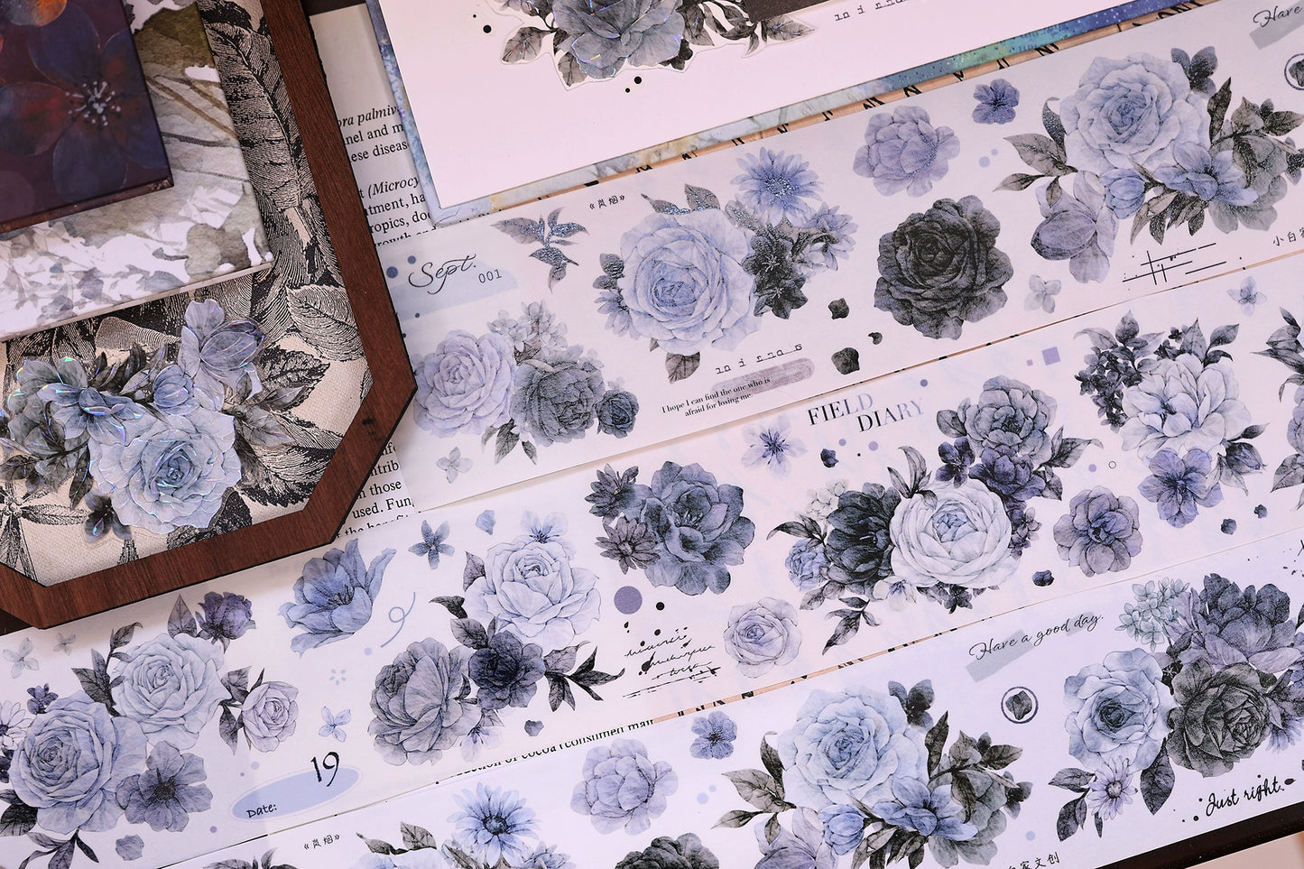 XiaoBaiJia【LanYan / Caramel Latte】Light Retro Flower Orginal Design Washi Pet Floral Tape Landscaping Stickers