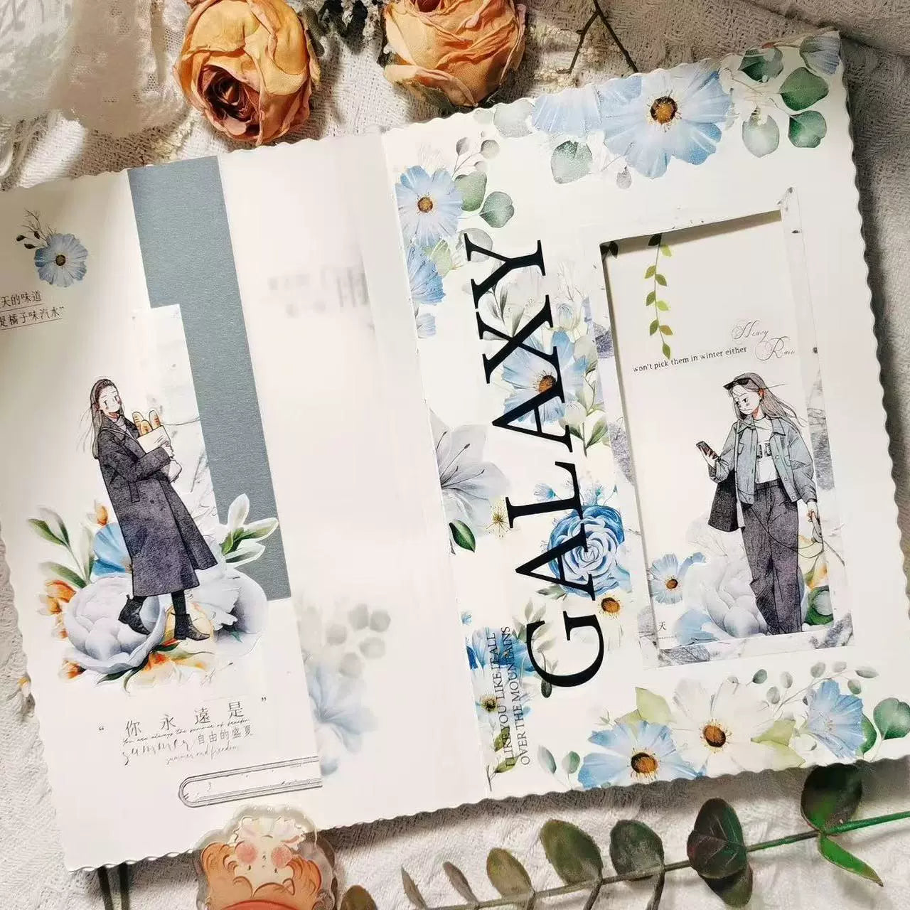 Kaixiaoxun Vol8 【Walked By】 Pre-Cut Washi/Matte PET Tape for Scrapbook Supplies,Junk Journal Supplies