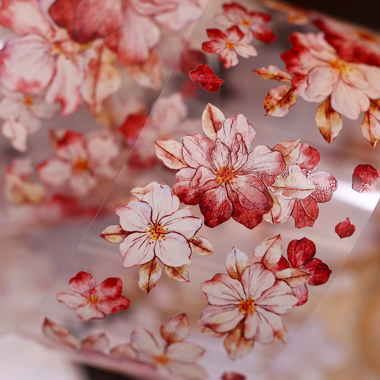 XiaoBaiJia【Red Longing Follower】Light Retro Red Flower Orginal Design Washi Pet Floral Tape Landscaping Stickers