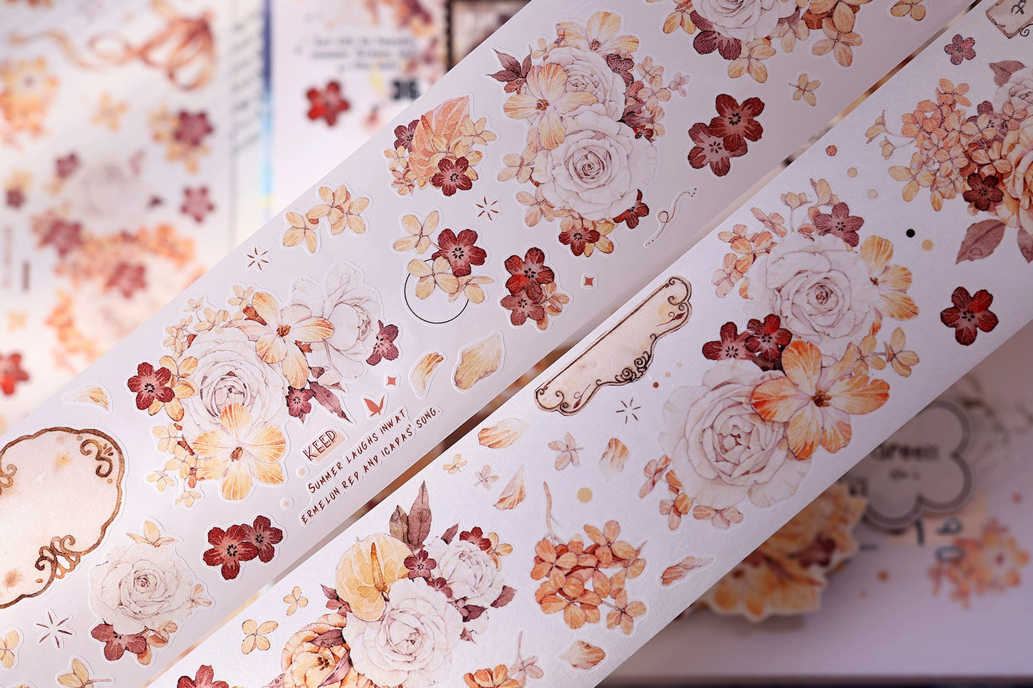 XiaoBaiJia【Tea Dyeing】Light Retro Flowers Orginal Design Washi Pet Tape Stickers