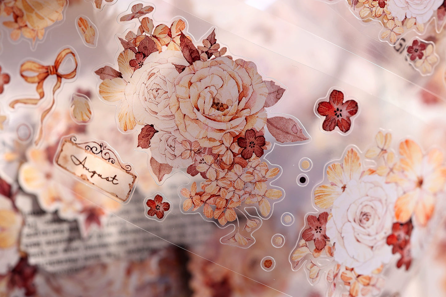 XiaoBaiJia【Tea Dyeing】Light Retro Flowers Orginal Design Washi Pet Tape Stickers
