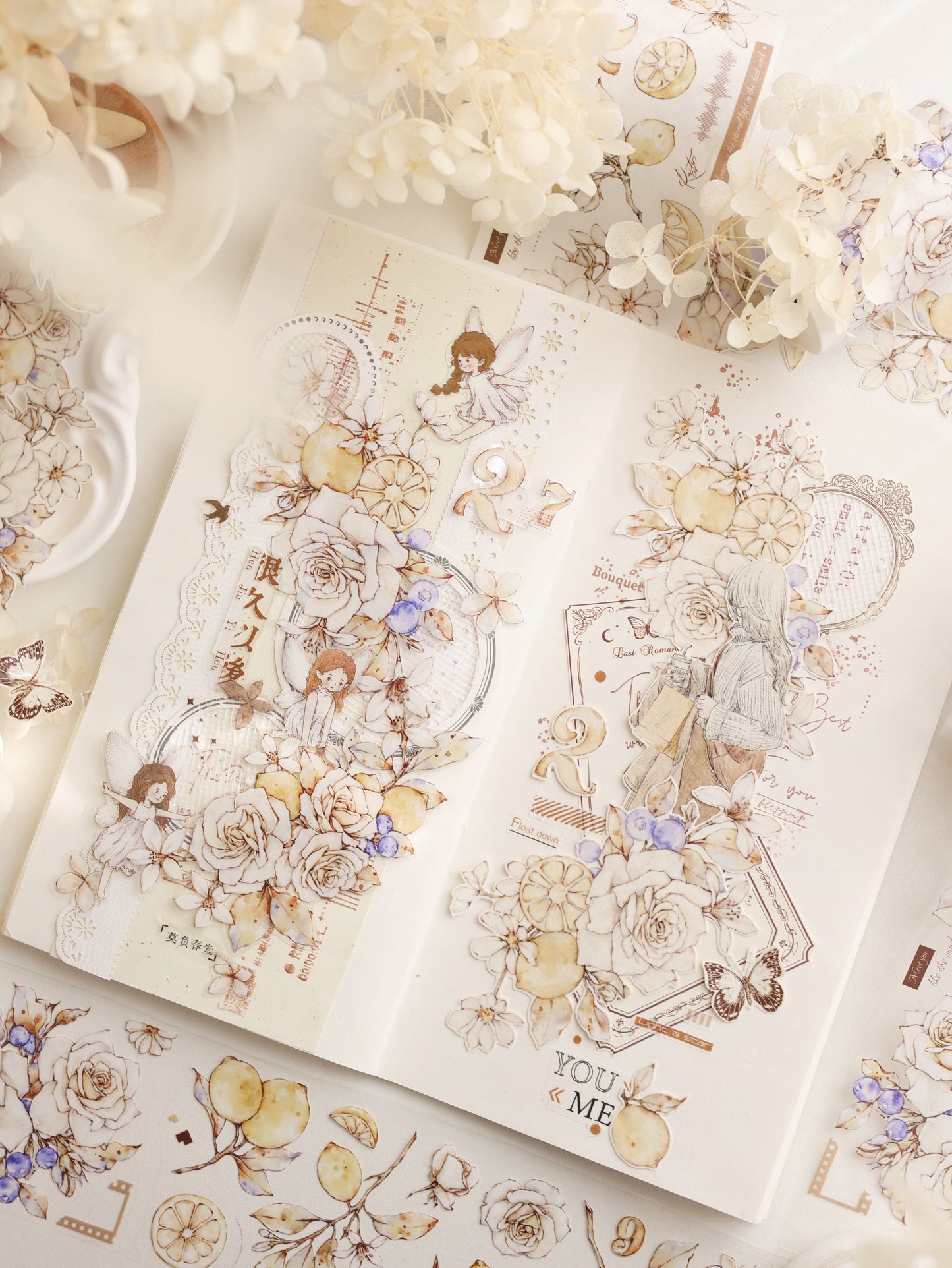 XiaoBaiJia【Afternoon Sunshine】Light Retro Fresh Lemon Flower and Paper PET Washi/PET Tape