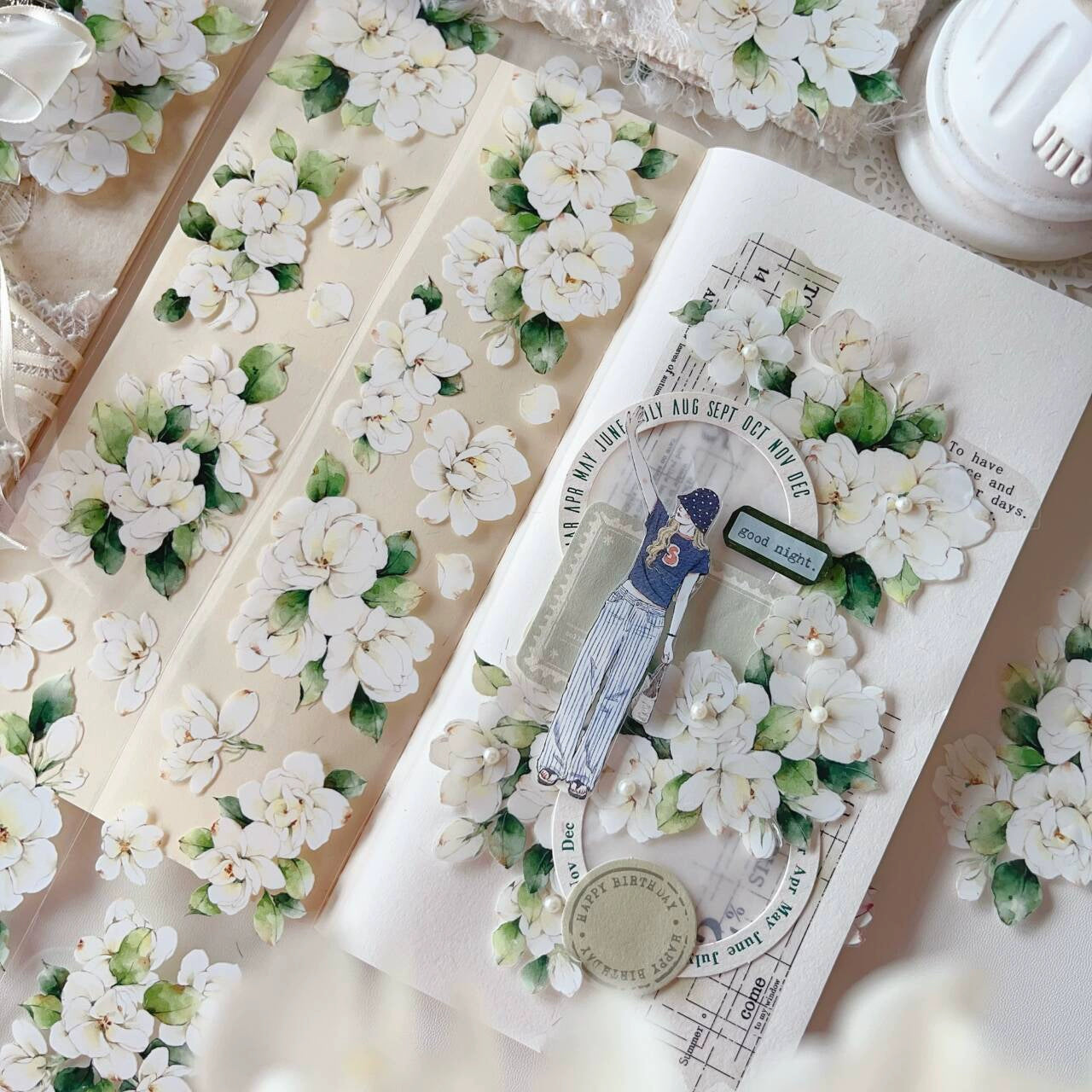 YiEr Vol11【Jasmine Flower】Floral Washi Tape and PET Stickers