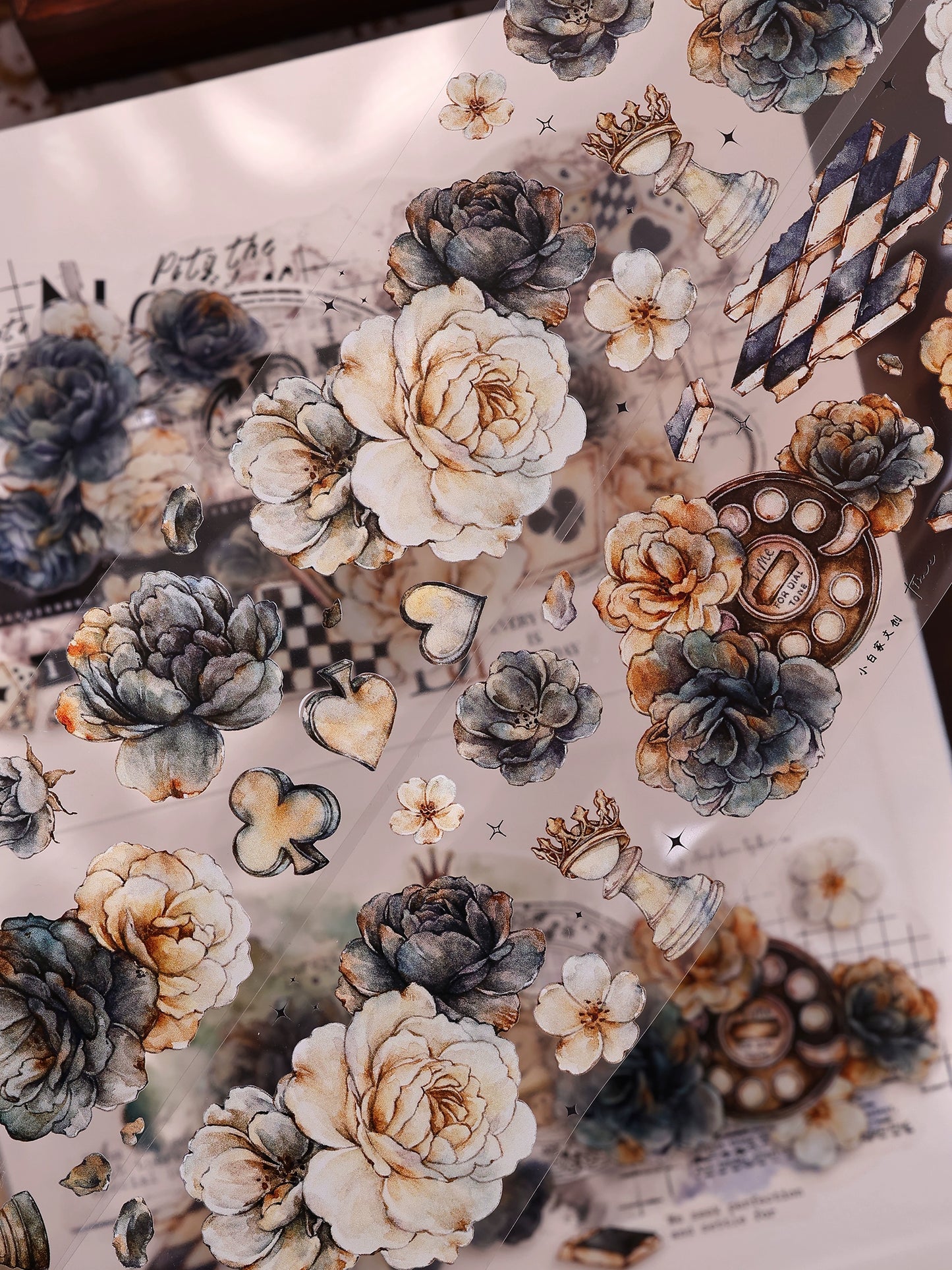 XiaoBaiJia【Black and White Dream】Light Retro Rose Black and White Follower Orginal Design Washi Pet Tape Landscaping Stickers