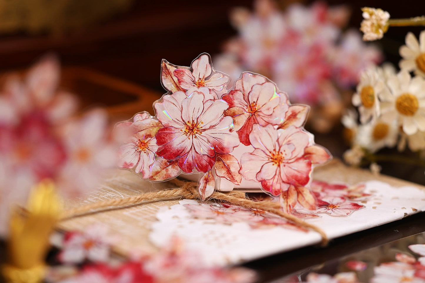 XiaoBaiJia【Red Longing Follower】Light Retro Red Flower Orginal Design Washi Pet Floral Tape Landscaping Stickers