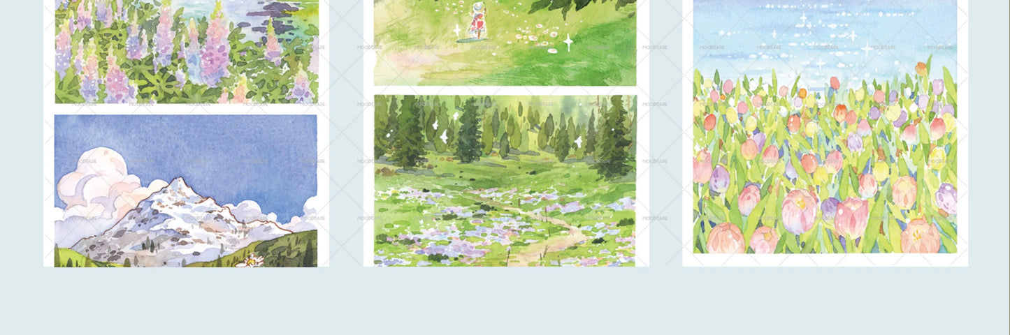 Moodtape【Traveler's Diary&White Gallery】Landscape Frame Original Design Washi/Pet Tape Stickers,for Scrapbook Supplies,Scrapbook Tape Stickers,Junk Journal Supplies
