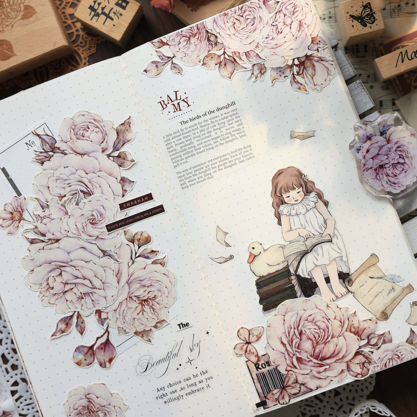 XiaoBaiJia【It's A Flower】Light Retro Orginal Design Washi Pet Austin Rose Floral Tape Light Retro Landscaping Stickers