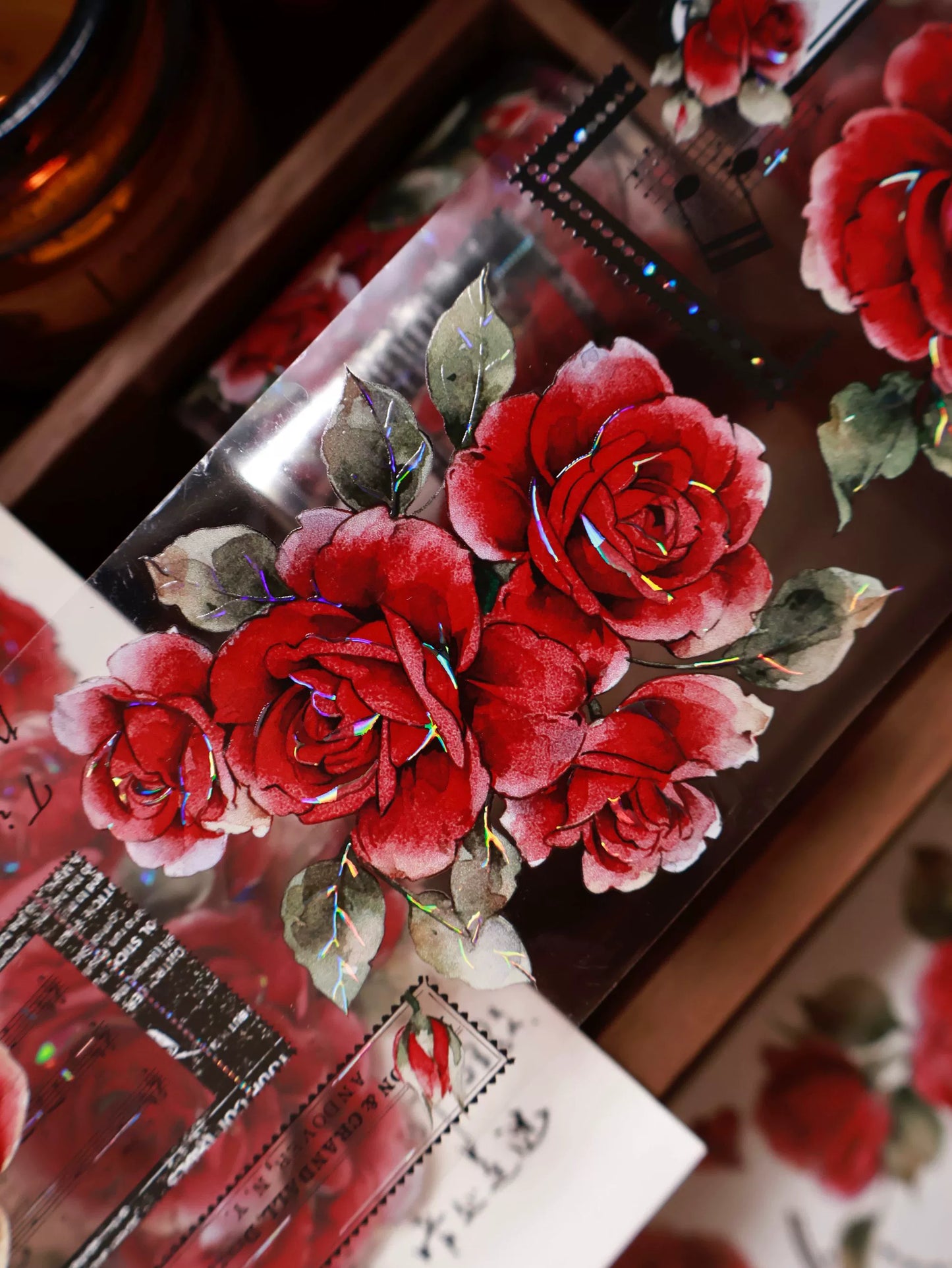 YiEr Vol14【Old Red Paper】Red Rose Floral Washi Tape and PET Stickers