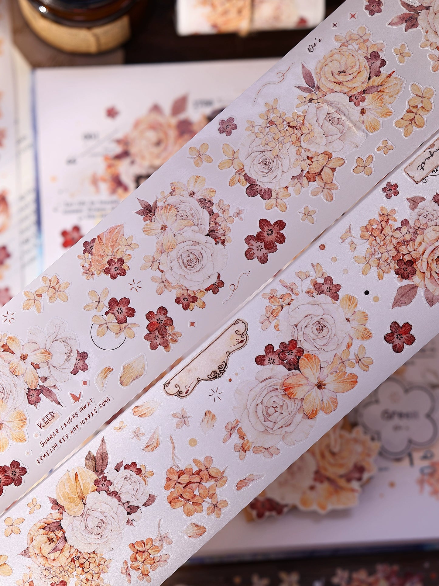 XiaoBaiJia【Tea Dyeing】Light Retro Flowers Orginal Design Washi Pet Tape Stickers