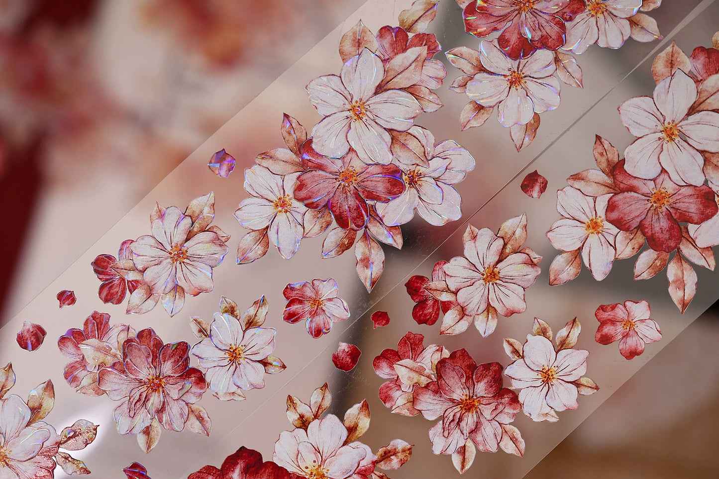 XiaoBaiJia【Red Longing Follower】Light Retro Red Flower Orginal Design Washi Pet Floral Tape Landscaping Stickers