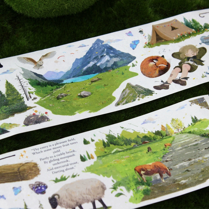 Moodtape【Wind in the Mountains and Wilderness】Forest Landscap Original Design Washi/Pet Tape Stickers,for Scrapbook Supplies,Scrapbook Tape Stickers,Junk Journal Supplies