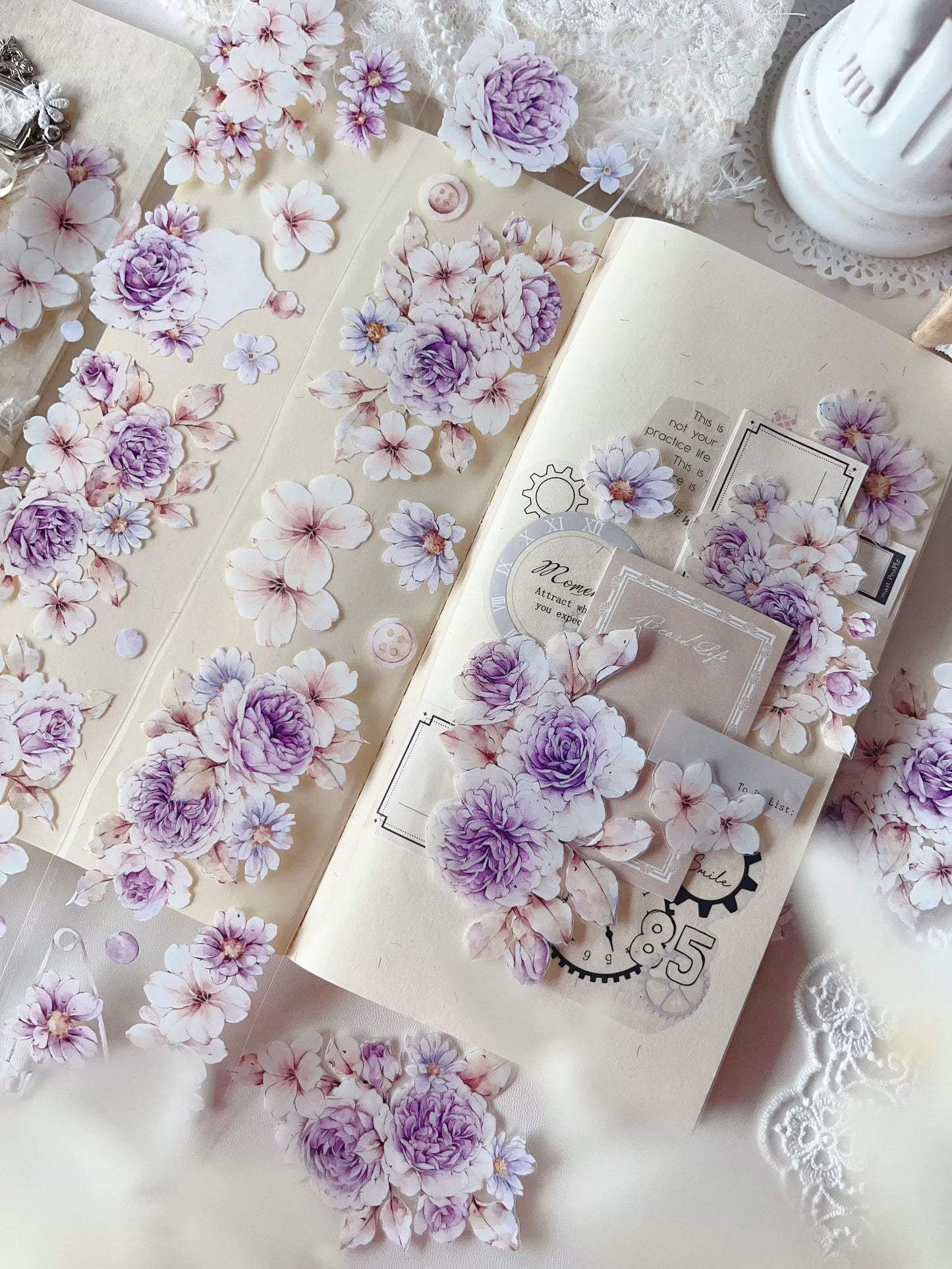 YiEr Vol11【Dushan Purple】Light Retro Floral Washi Tape and PET Stickers