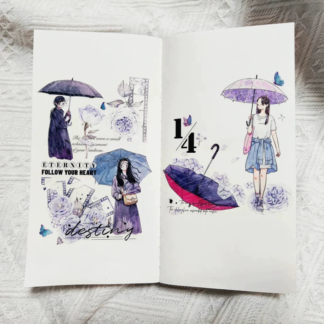 Kaixiaoxun Vol8 【Hold An Umbrella】 Pre-Cut Washi/Matte PET Tape for Scrapbook Supplies,Junk Journal Supplies