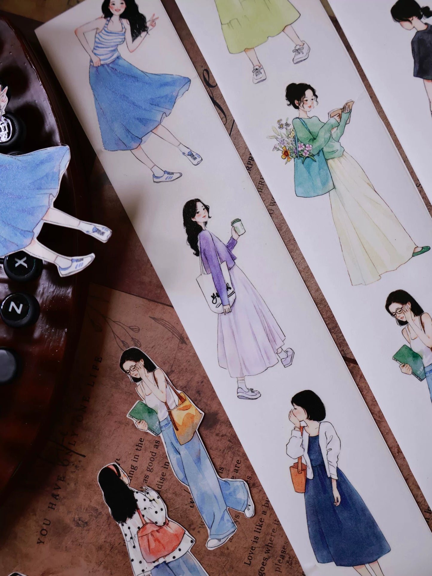 YiEr Vol14 【Yuanqi Sweet Sister】Pre-cut Light Retro Sweet Girl Character Orginal Design Washi Pet Tape Stickers