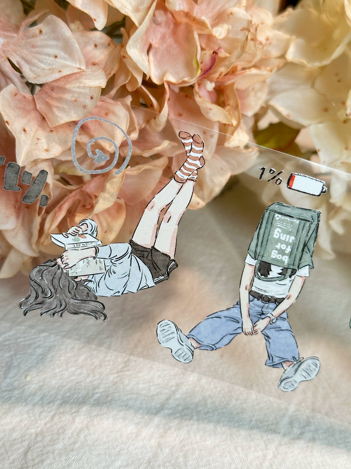 XiYue【I Won't Listen】Original Character Design Washi/PET Tape Stickers,for Scrapbook Supplies,Journaling,Junk Journal,Bullet Journal,Planner Stickers