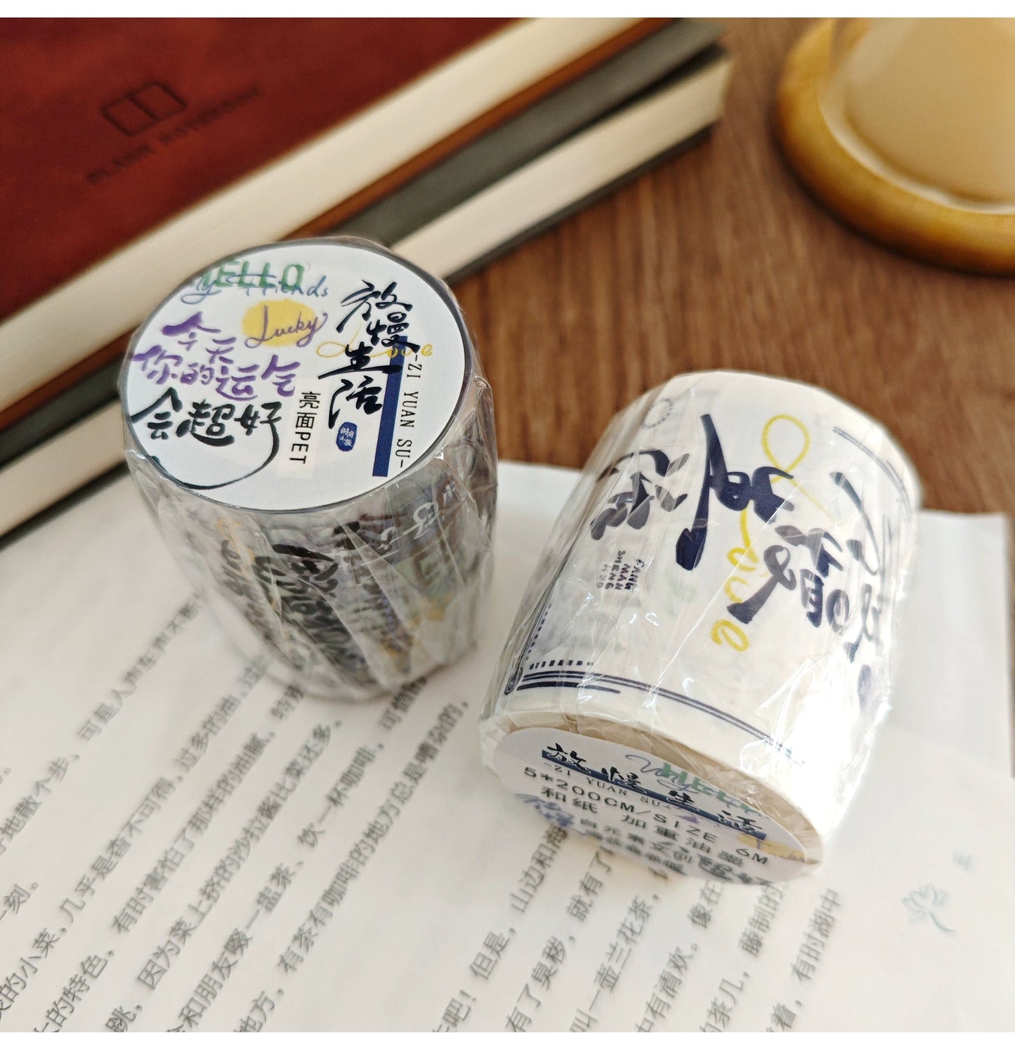 ZiYuanSu【Slow Down Your Life】Chinese Text Pre-cut Washi/PET Tape,for Scrapbook Supplies,Scrapbook Tape Stickers,Junk Journal Supplies